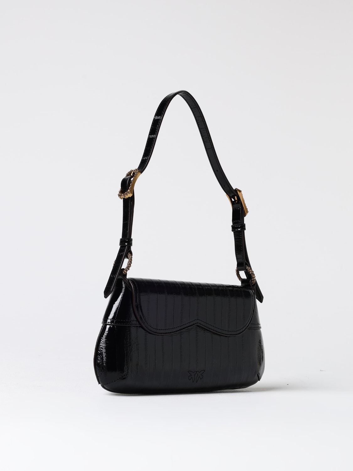 PINKO BORSA A SPALLA: Borsa 520 Pinko in pelle stampa cocco , Nero - Img 2