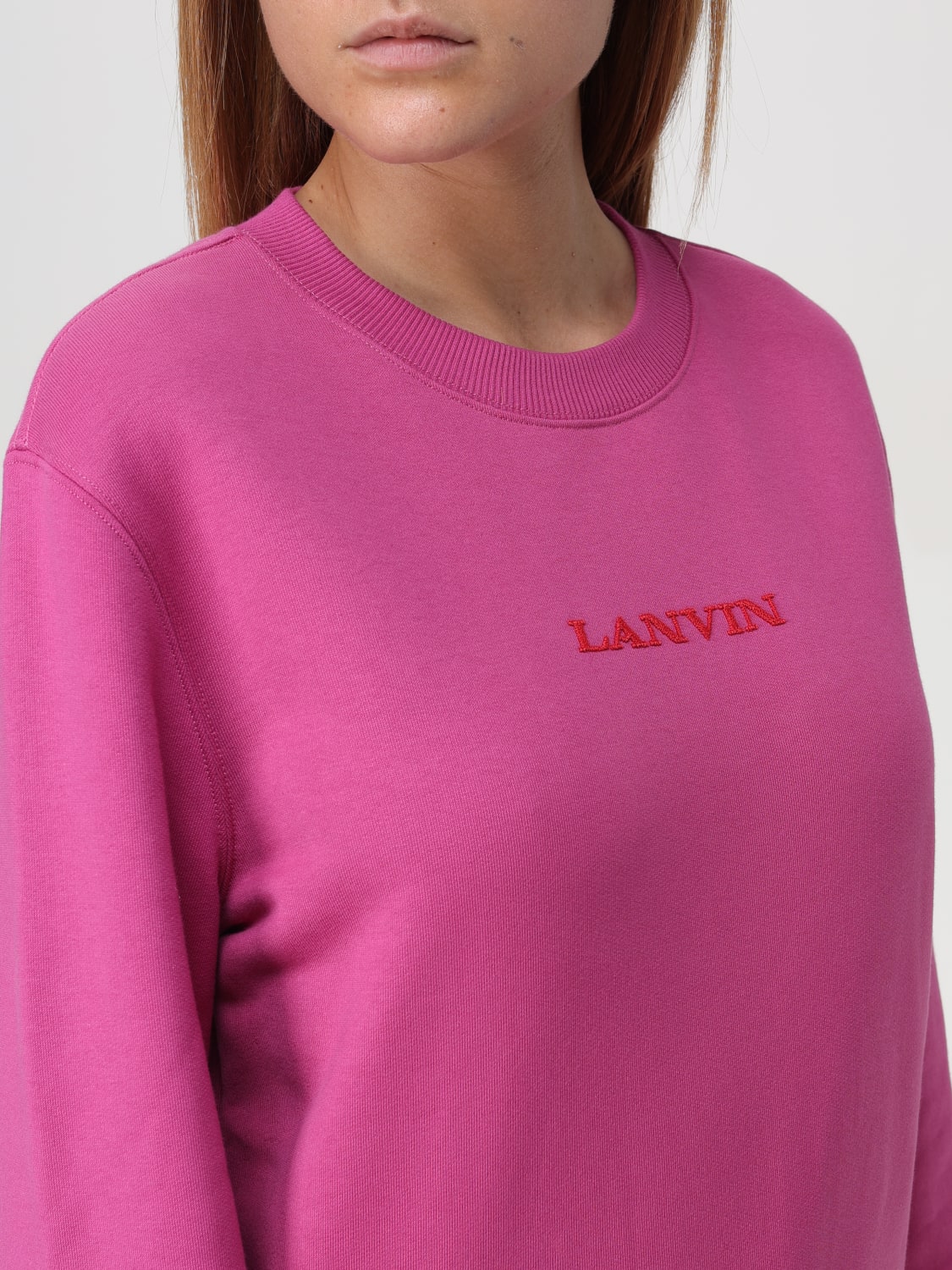 LANVIN FELPA: Felpa a girocollo con mini logo Lanvin, Fuxia - Img 4