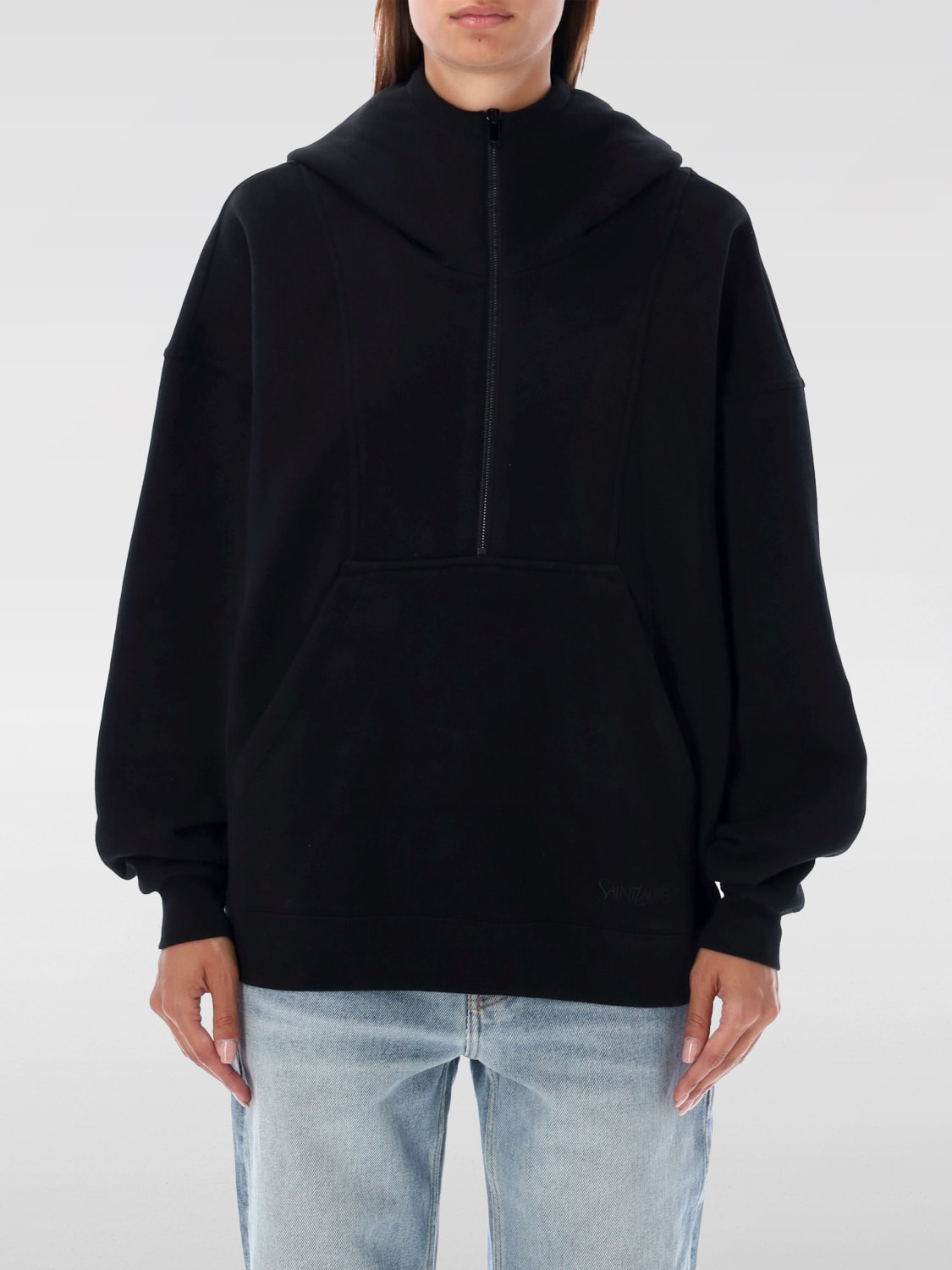 SAINT LAURENT FELPA: Felpa con zip Saint Laurent in cotone, Nero - Img 1