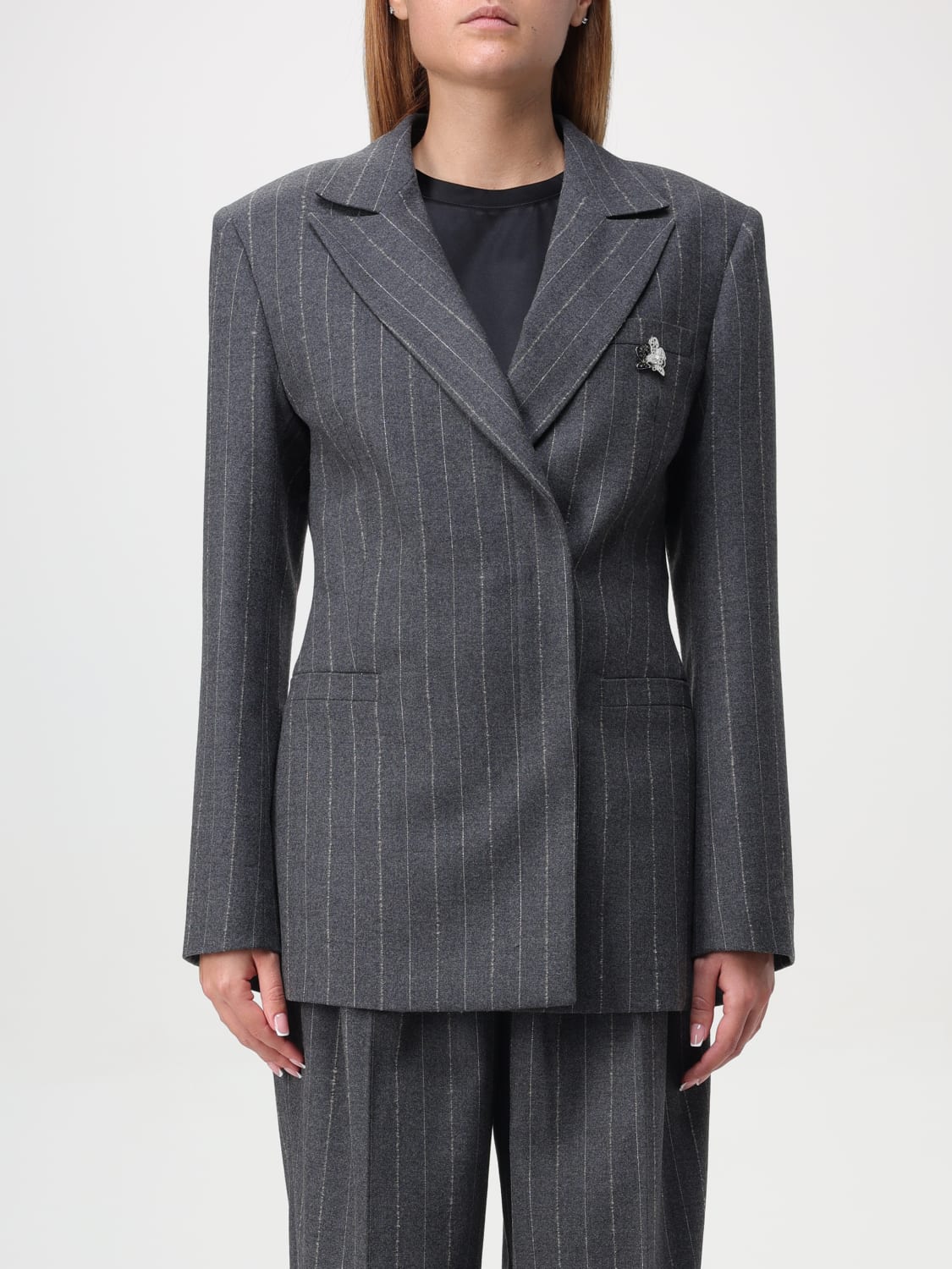 GENNY BLAZER: Genny pinstripe virgin wool blazer, Grey - Img 1