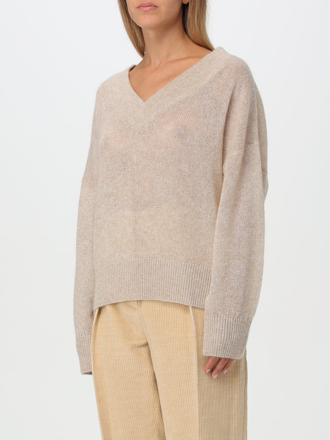 BRUNELLO CUCINELLI MAGLIA: Pullover Brunello Cucinelli in lana e lurex , Beige - Img 4