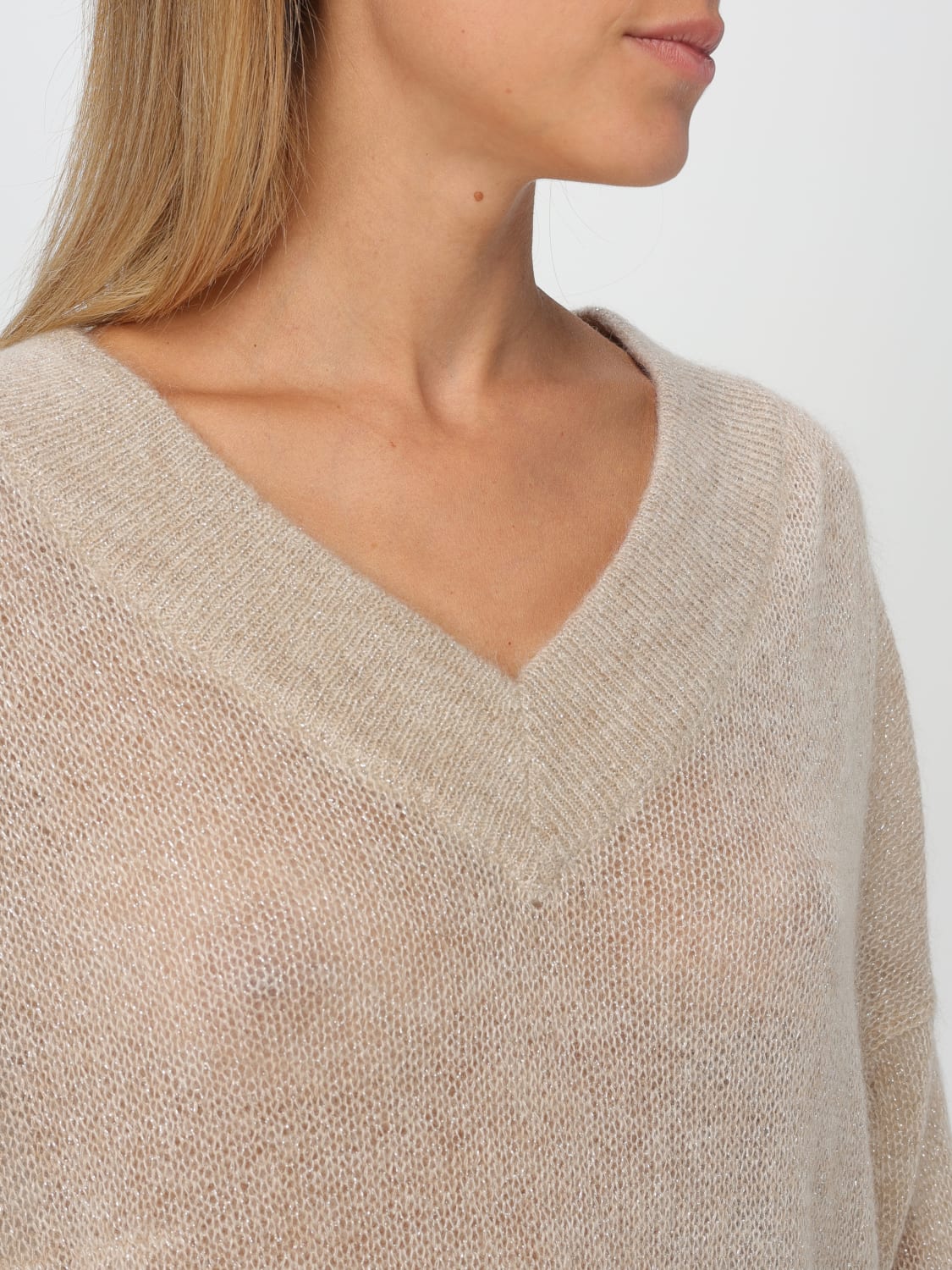 BRUNELLO CUCINELLI MAGLIA: Pullover Brunello Cucinelli in lana e lurex , Beige - Img 5