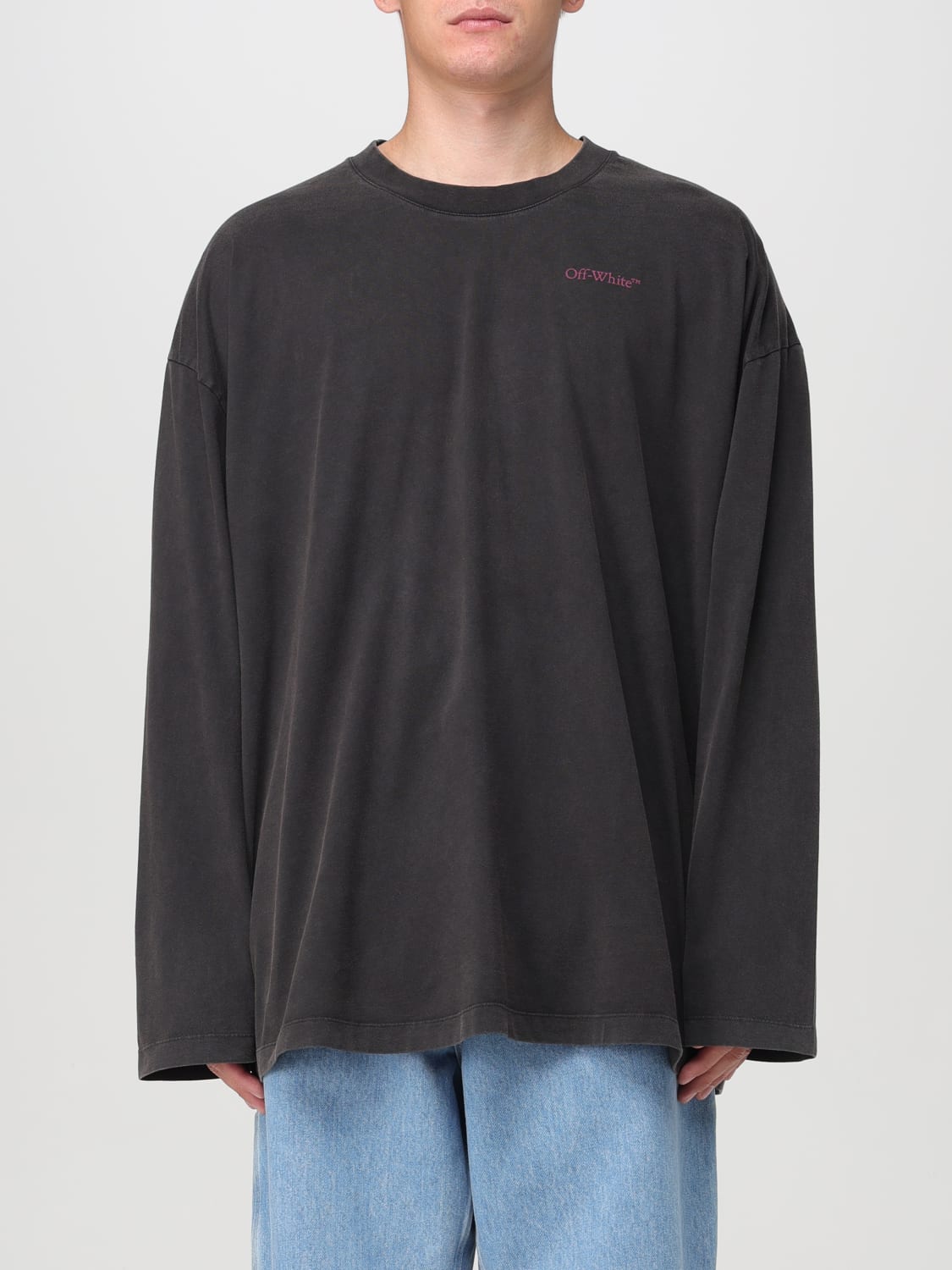 OFF-WHITE SWEATER: Off-white long-sleeve cotton t-shirt with print , Black - Img 1