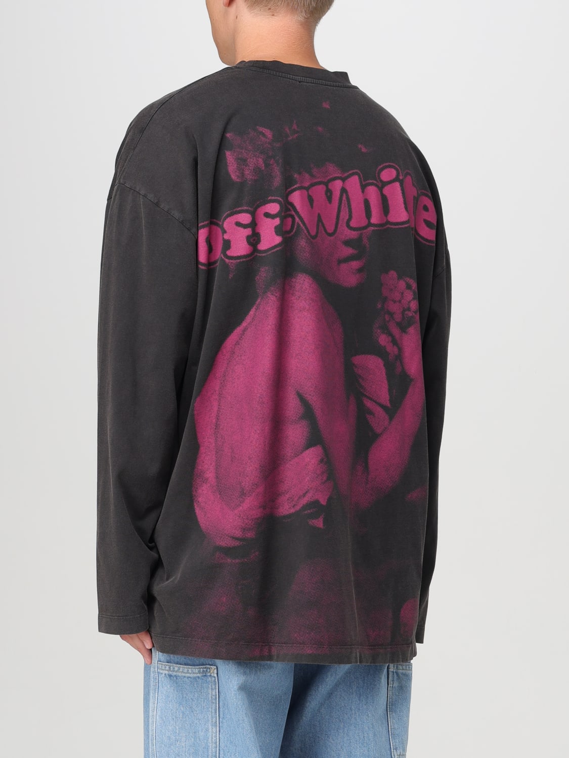 OFF-WHITE SWEATER: Off-white long-sleeve cotton t-shirt with print , Black - Img 3