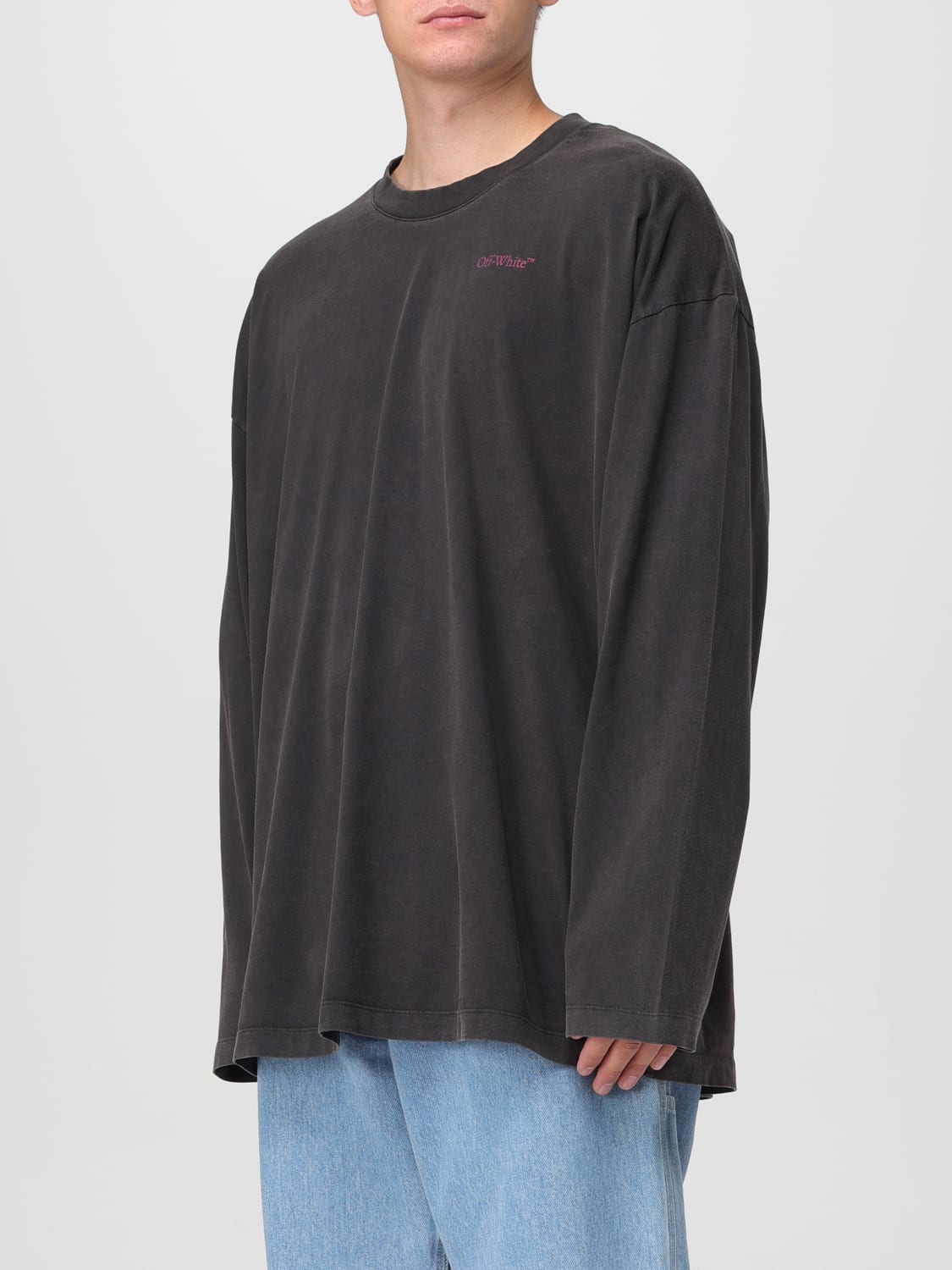 OFF-WHITE SWEATER: Off-white long-sleeve cotton t-shirt with print , Black - Img 4