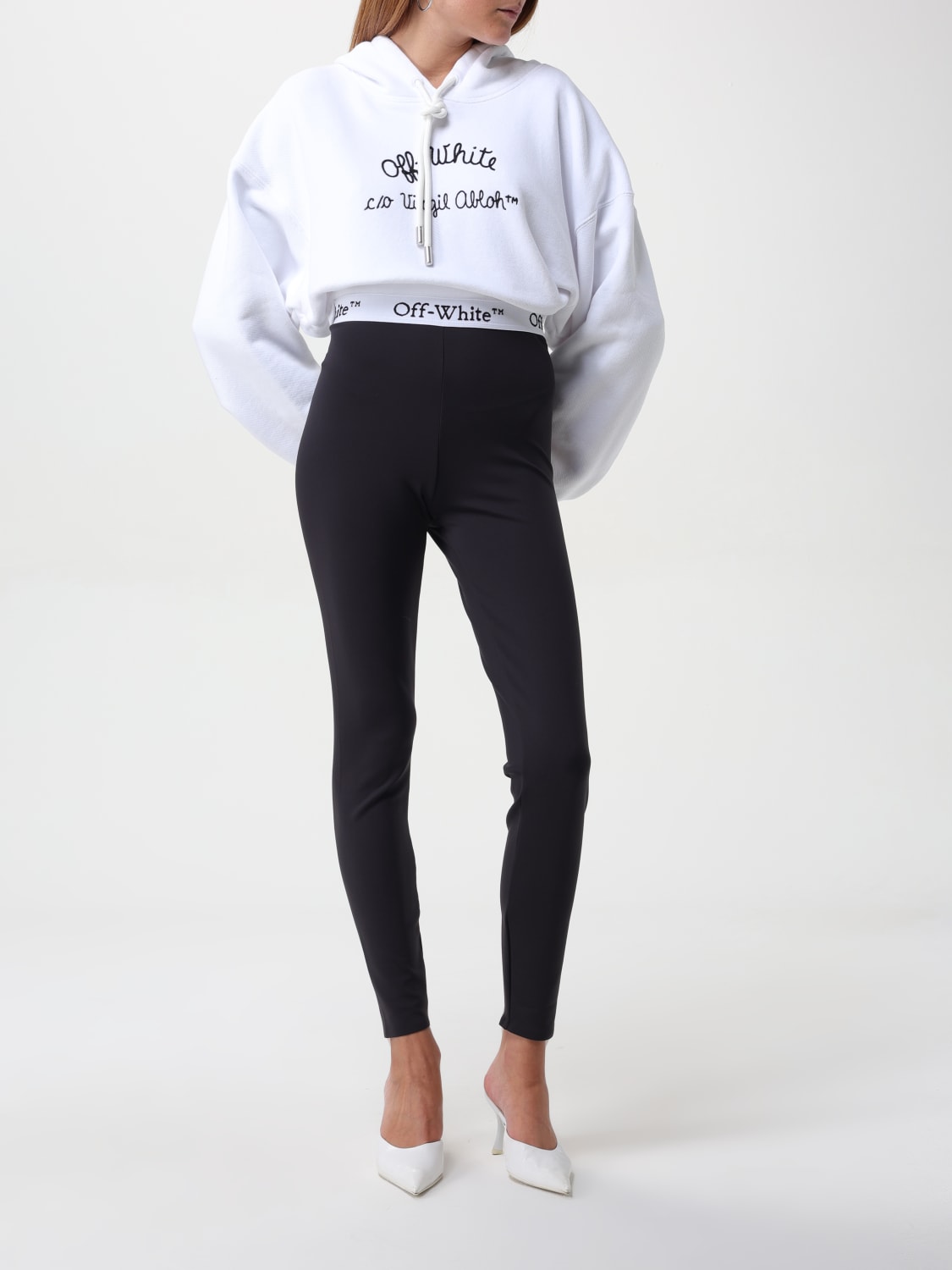 OFF-WHITE FELPA: Felpa con cappuccio crop Off-white, Bianco - Img 2