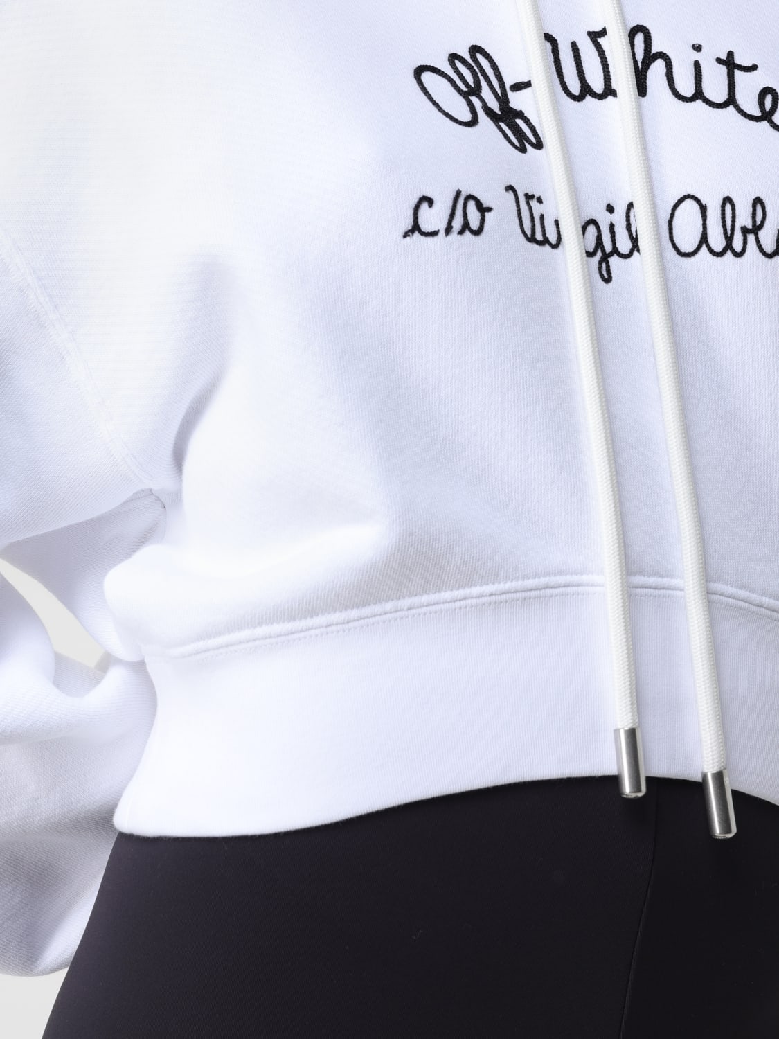 OFF-WHITE FELPA: Felpa con cappuccio crop Off-white, Bianco - Img 5