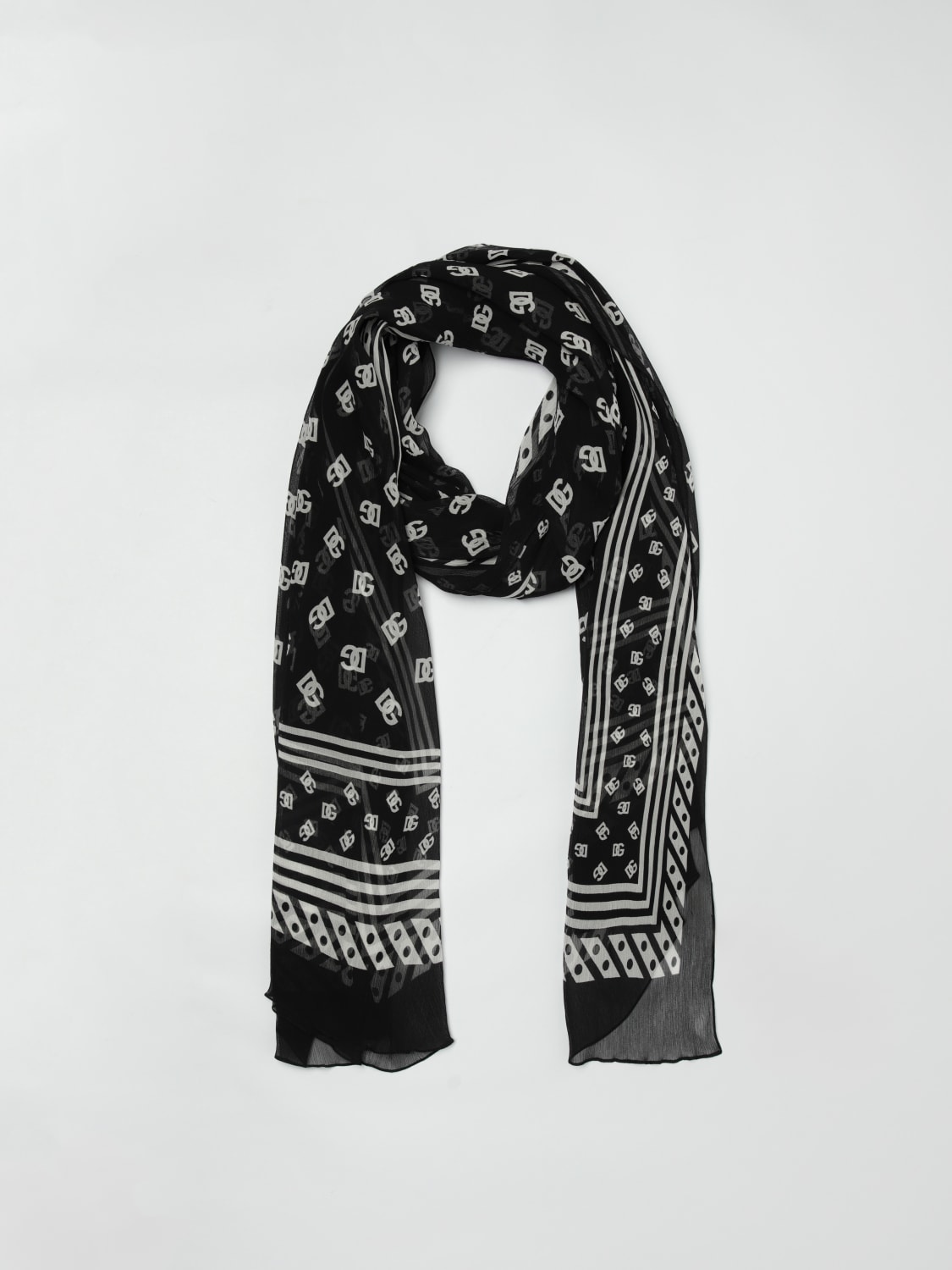 DOLCE & GABBANA SCIARPA: Sciarpa DG Dolce & Gabbana in seta stampata , Nero - Img 2