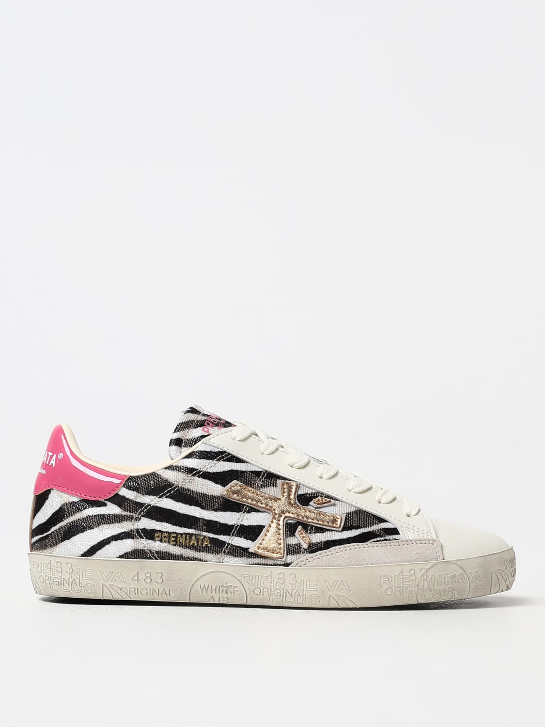 PREMIATA SNEAKERS: Sneakers Stevend Premiata in canvas animalier e pelle , Bianco - Img 1