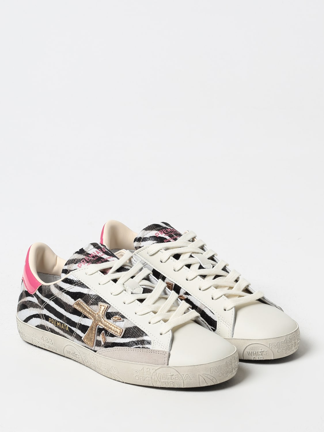 PREMIATA SNEAKERS: Sneakers Stevend Premiata in canvas animalier e pelle , Bianco - Img 2