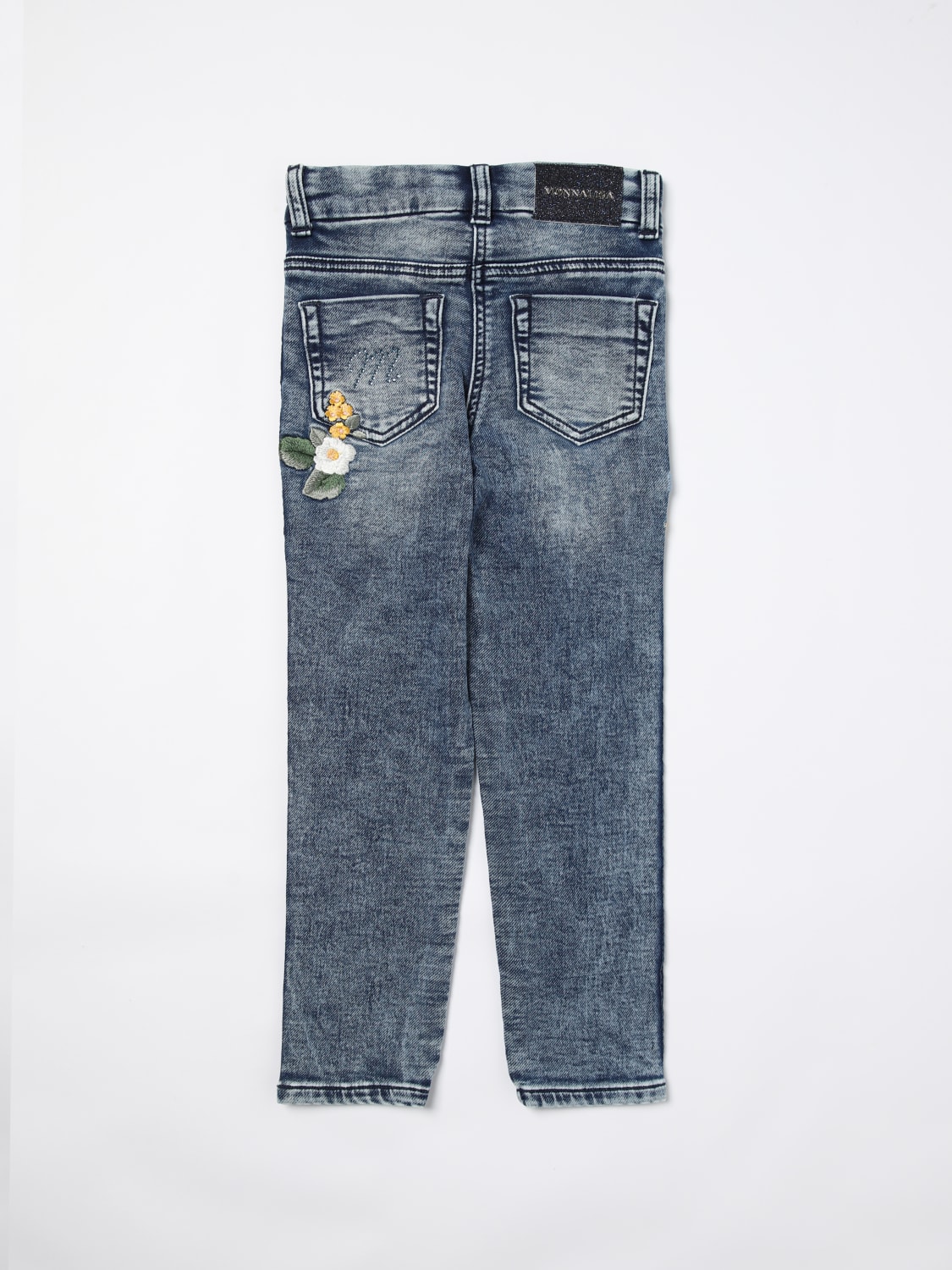 MONNALISA JEANS: Jeans Monnalisa in denim di cotone con ricamo floreale , Blue - Img 2