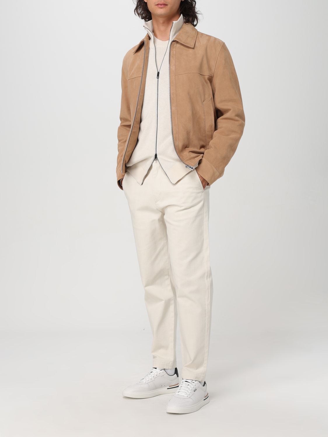 BOSS GIACCA: Giacca-camicia Boss in pelle scamosciata, Beige - Img 2