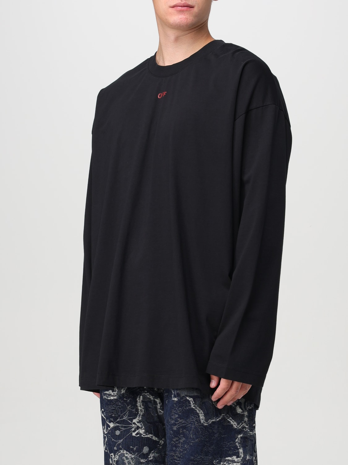 OFF-WHITE SWEATER: Off-white long-sleeve cotton t-shirt with print and logo, Black - Img 4