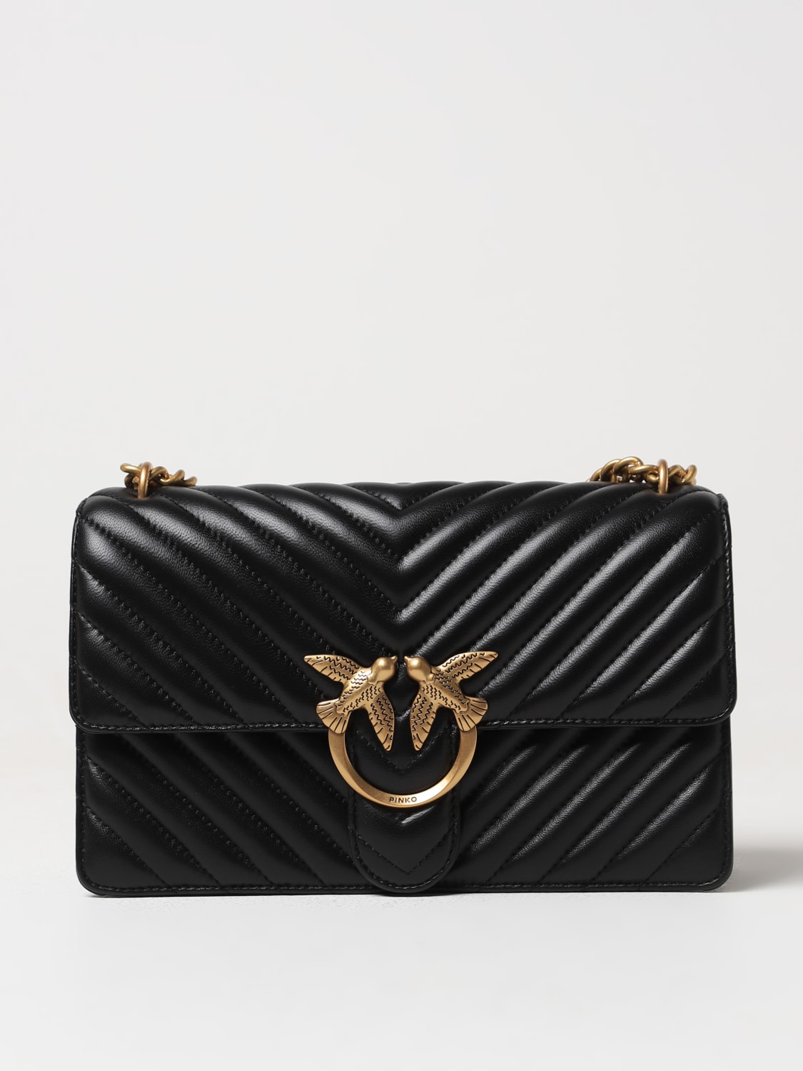 PINKO BORSA A SPALLA: Borsa Love One Classic Pinko in nappa matelassé, Nero - Img 1