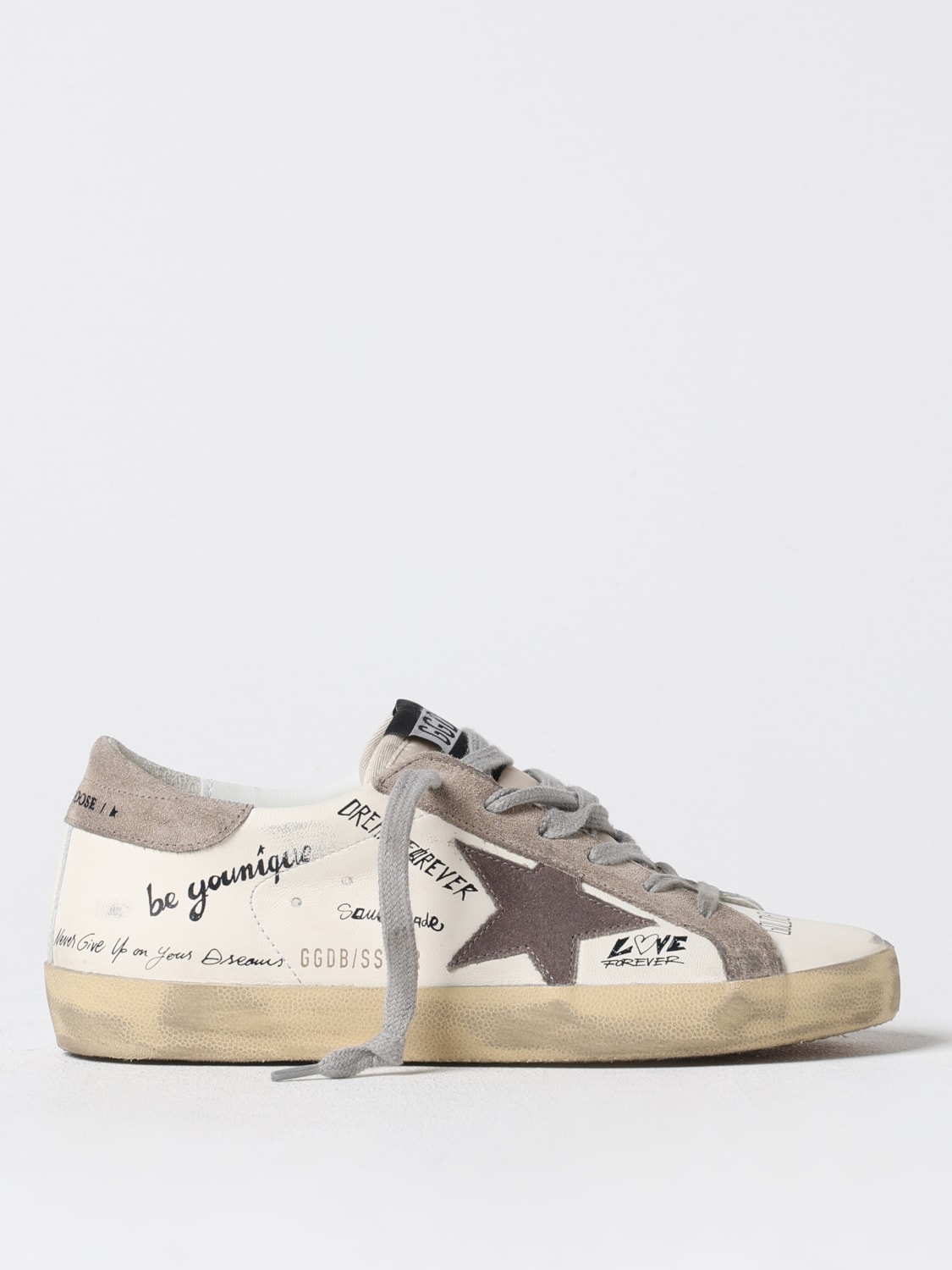 Giglio Sneakers Super-Star Golden Goose in pelle used con scritte all over