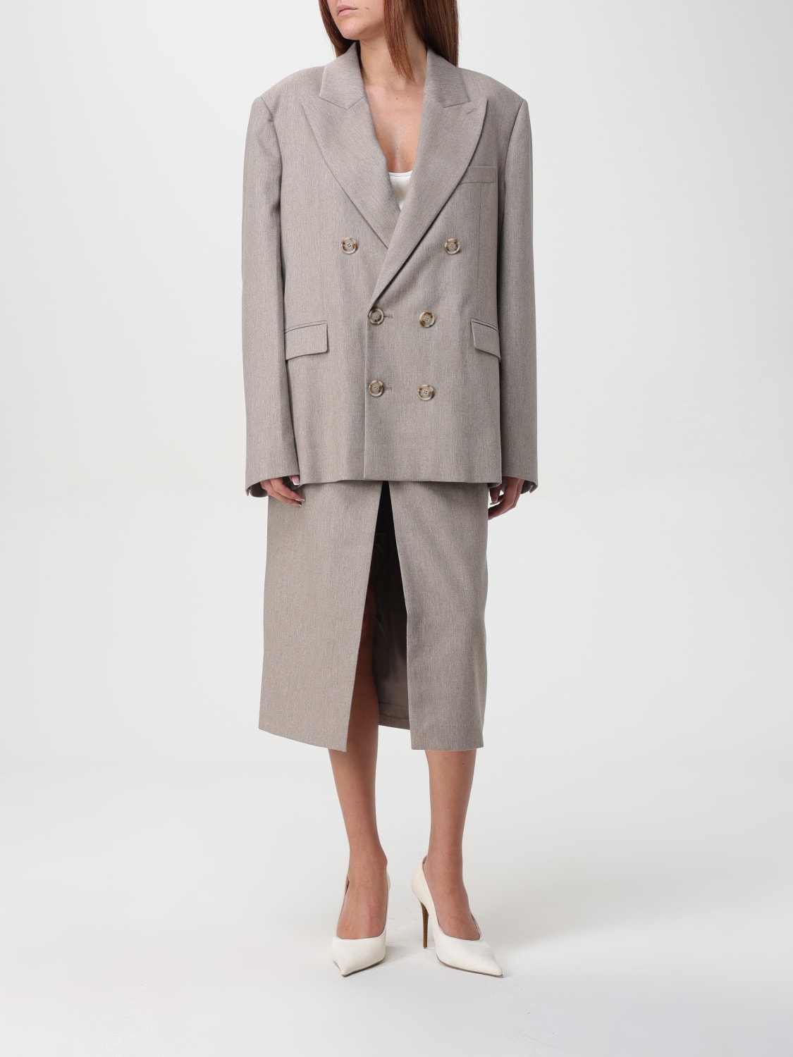 THE ANDAMANE GIACCA: Blazer a doppiopetto Andamane in misto lana vergine , Beige - Img 2