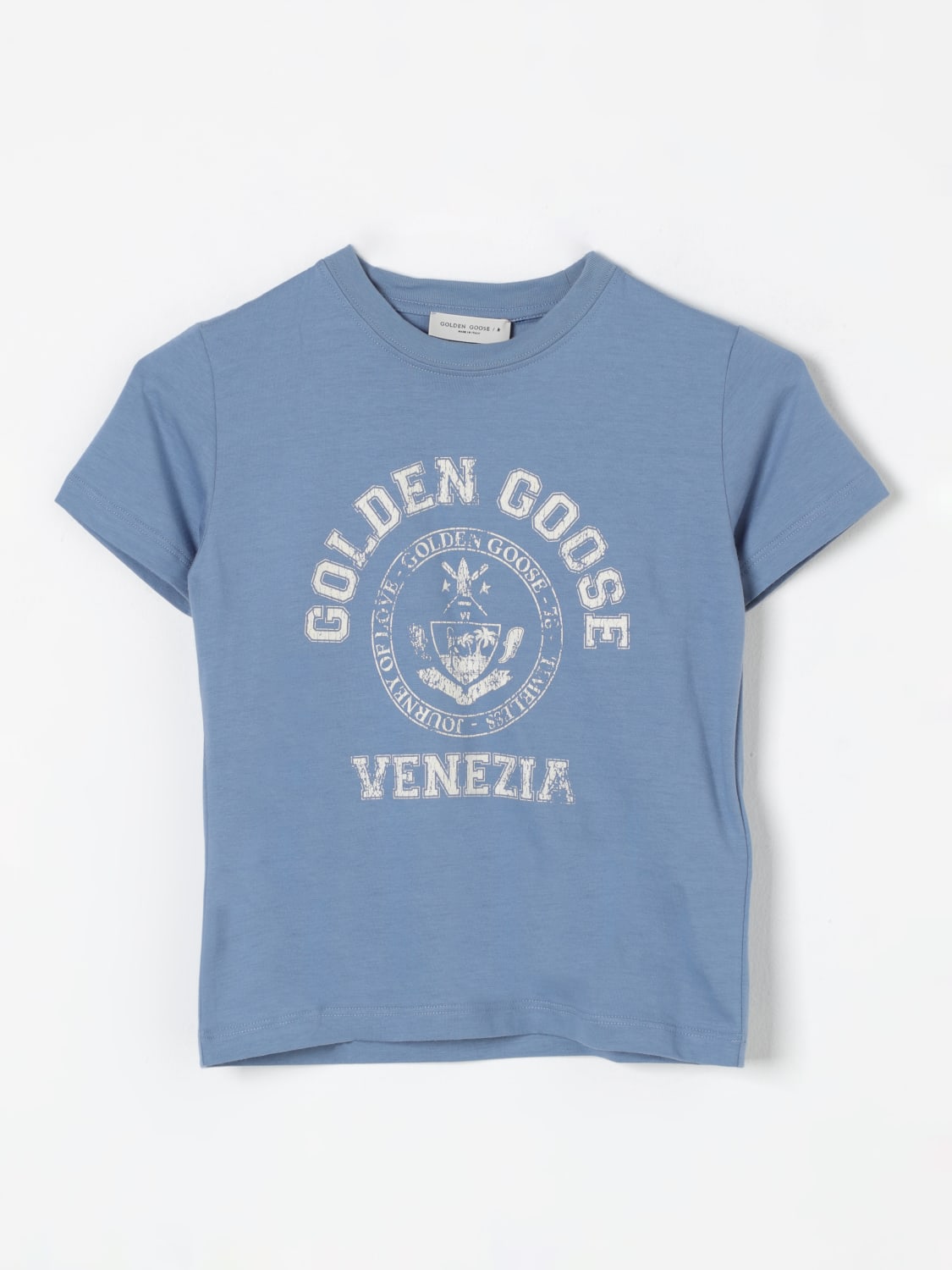 GOLDEN GOOSE T-SHIRT: T-shirt con logo Golden Goose, Azzurro - Img 1