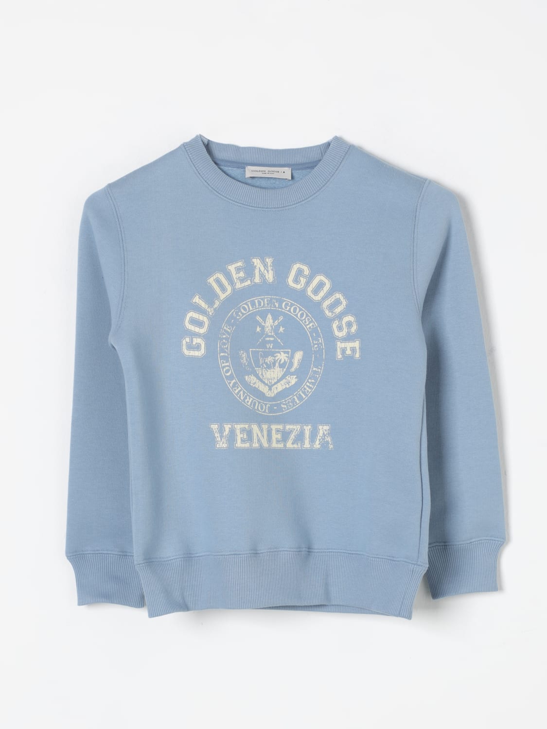 GOLDEN GOOSE MAGLIA: Felpa a girocollo con logo Golden Goose, Azzurro - Img 1