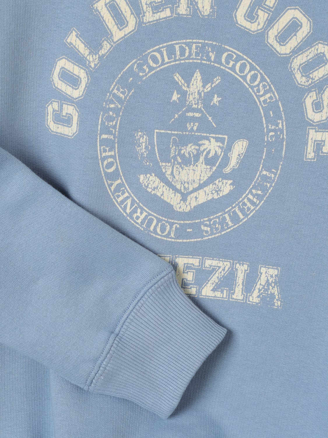 GOLDEN GOOSE MAGLIA: Felpa a girocollo con logo Golden Goose, Azzurro - Img 3