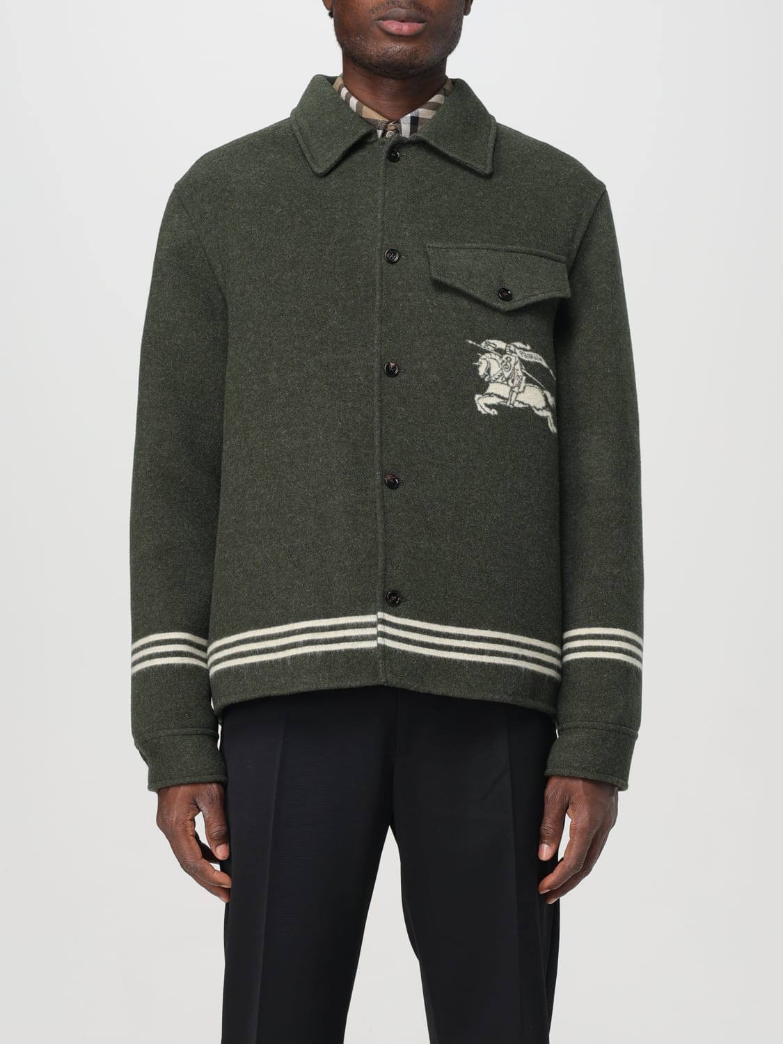 BURBERRY GIACCA: Giubbotto Burberry in lana con Equestrian Knight , Verde - Img 1