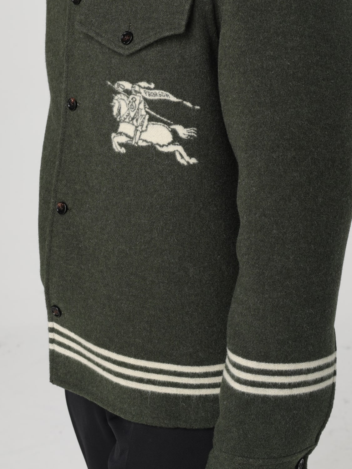 BURBERRY GIACCA: Giubbotto Burberry in lana con Equestrian Knight , Verde - Img 5