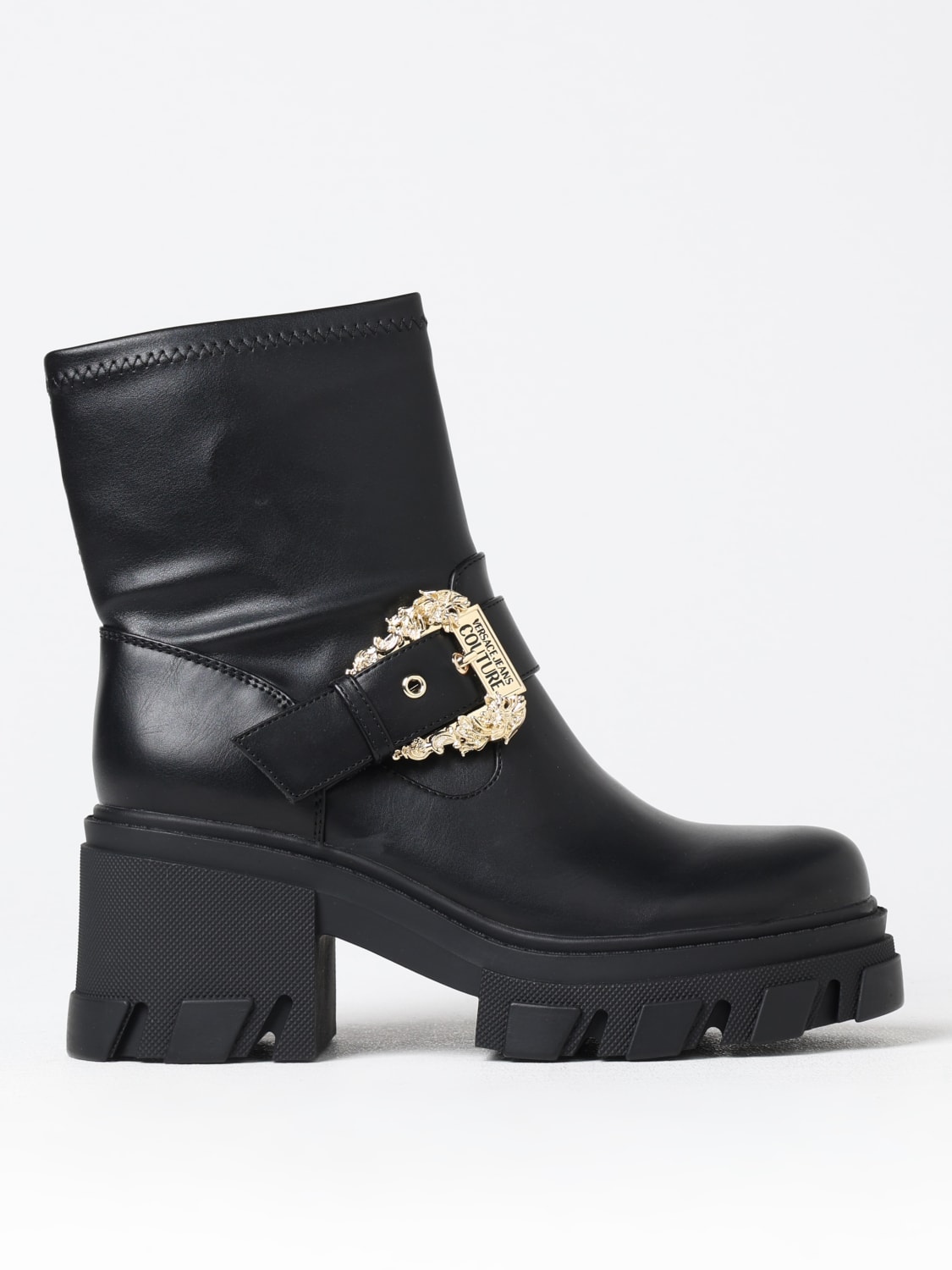 VERSACE JEANS COUTURE FLAT ANKLE BOOTS: Flat ankle boots woman Versace Jeans Couture, Black - Img 1