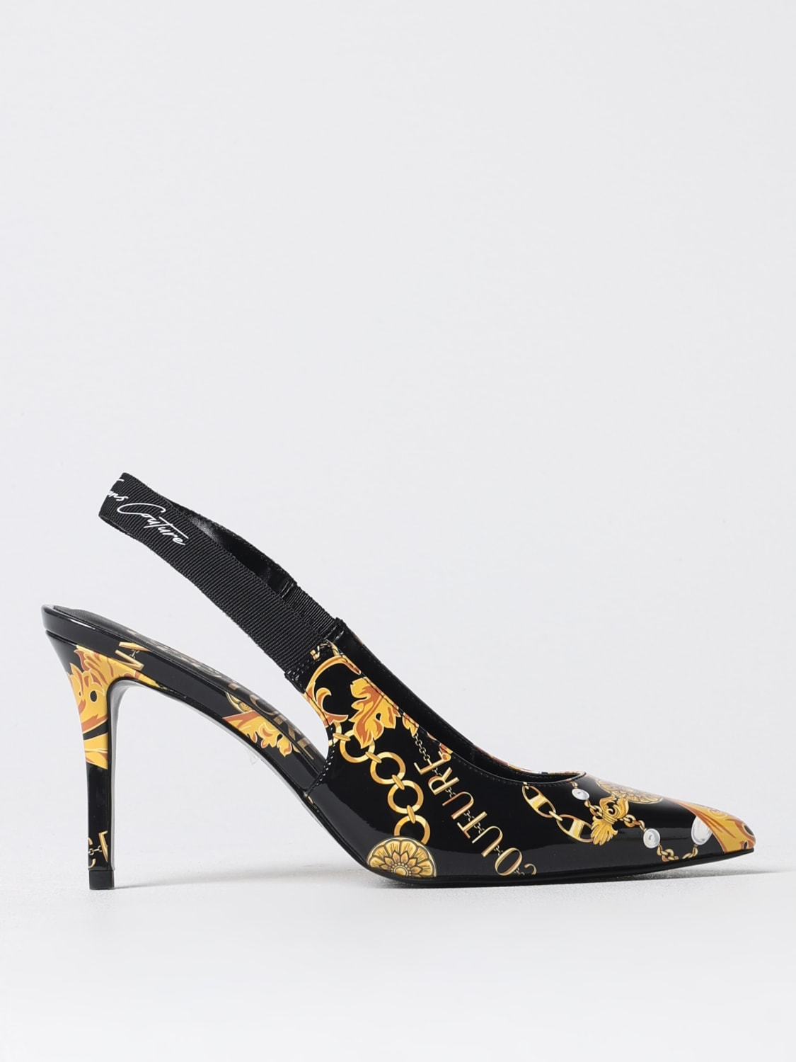 Giglio Slingback Baroque Versace Jeans Couture in vernice stampata