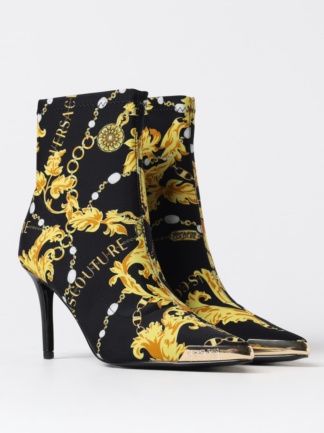 VERSACE JEANS COUTURE BOOTS: Flat ankle boots woman Versace Jeans Couture, Black - Img 2