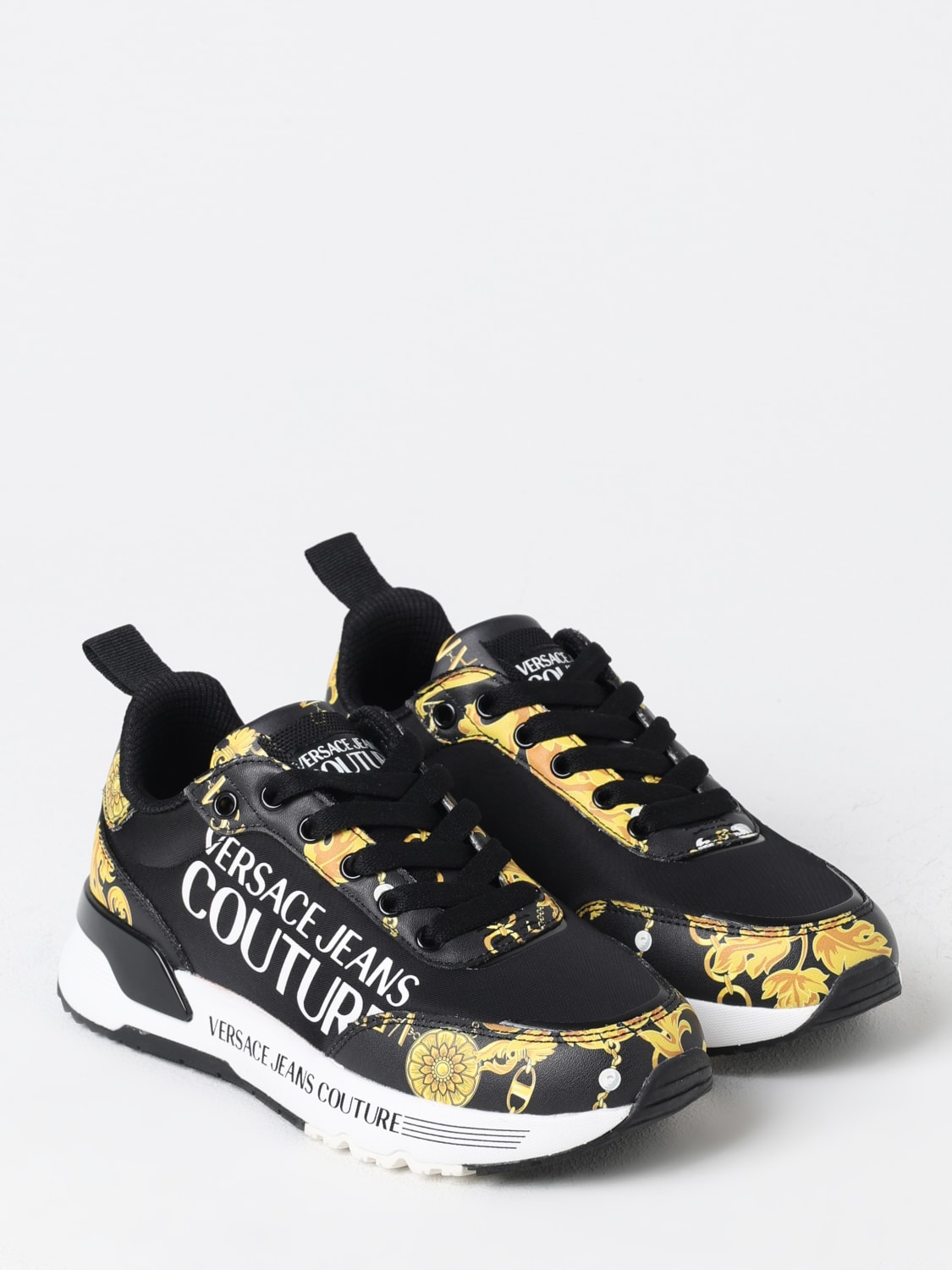 VERSACE JEANS COUTURE SNEAKERS: Sneakers Baroque Versace Jeans Couture in pelle sintetica e nylon , Nero - Img 2