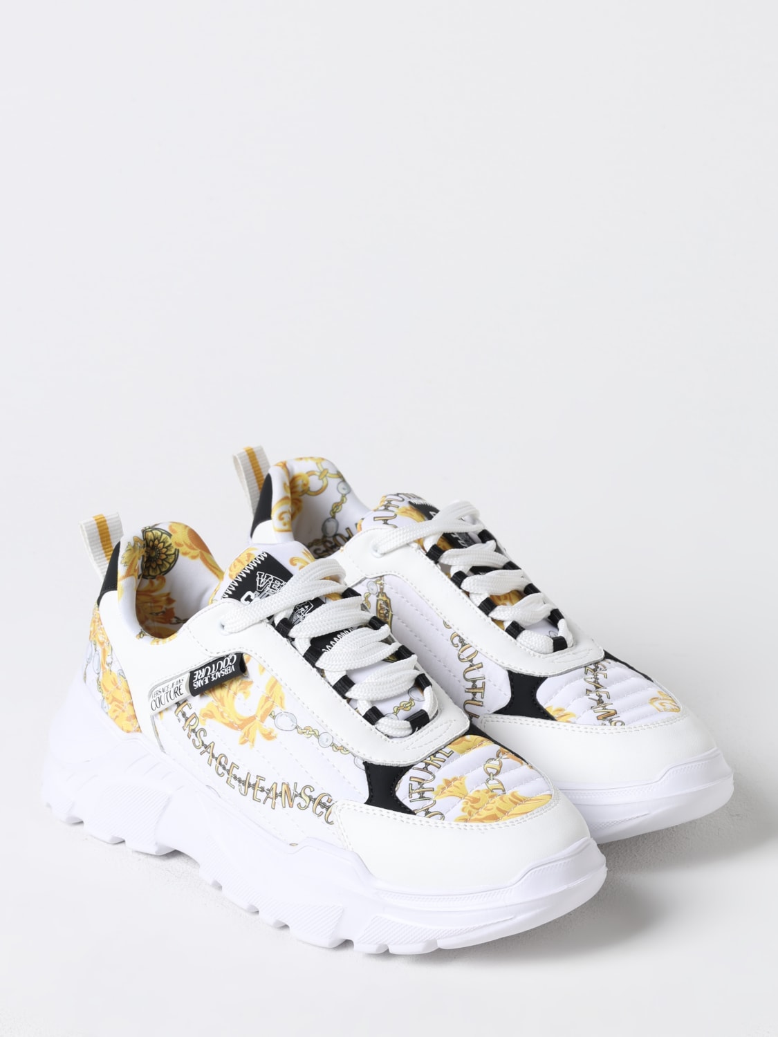 VERSACE JEANS COUTURE SNEAKERS: Sneakers Baroque Versace Jeans Couture in pelle sintetica e nylon trapuntato, Bianco - Img 2