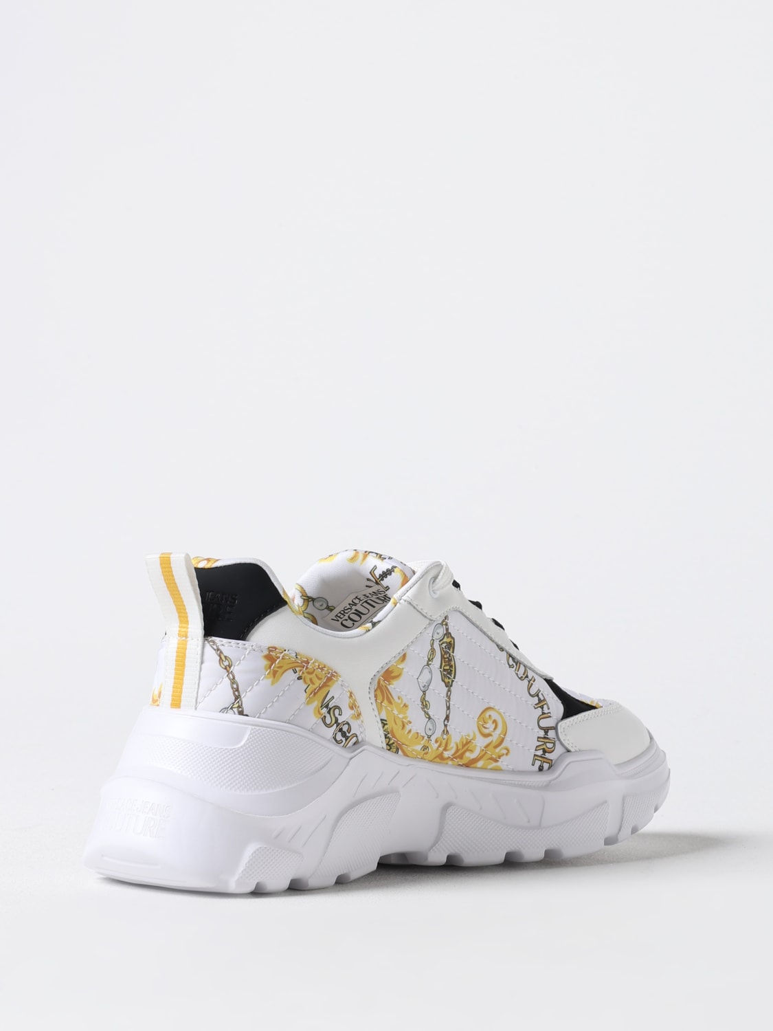 VERSACE JEANS COUTURE SNEAKERS: Sneakers Baroque Versace Jeans Couture in pelle sintetica e nylon trapuntato, Bianco - Img 3