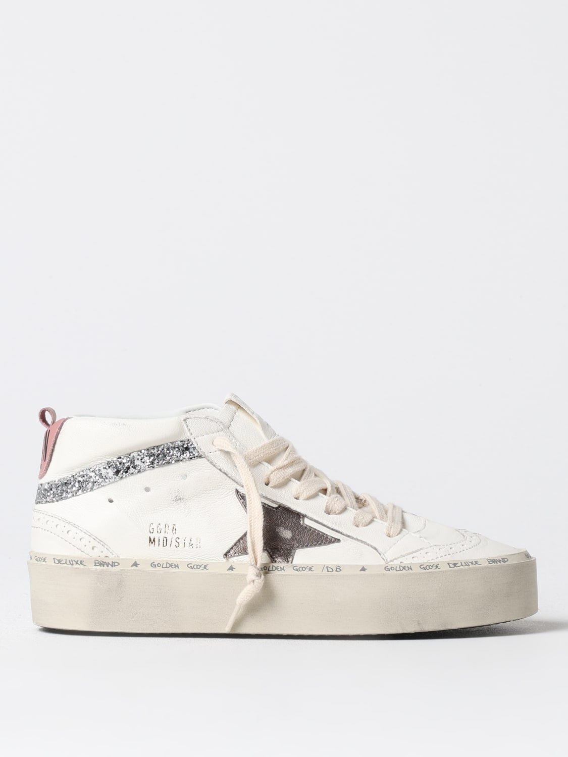 Giglio Sneakers Mid StarGolden Goose in pelle used con motivo brogue