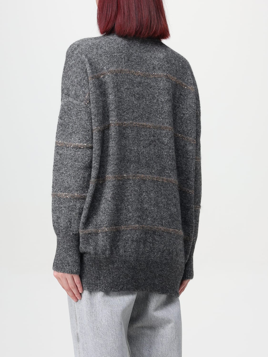 BRUNELLO CUCINELLI MAGLIA: Pullover Brunello Cucinelli in misto lana con monile nickel-free, Grigio - Img 3