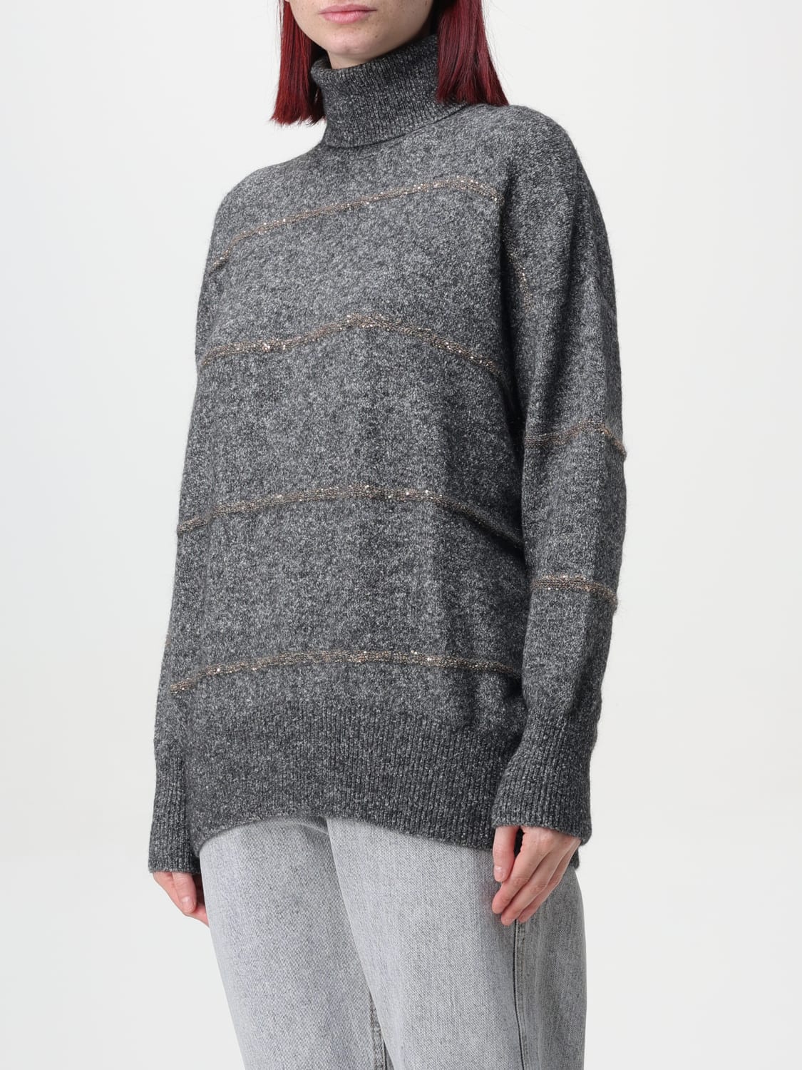 BRUNELLO CUCINELLI MAGLIA: Pullover Brunello Cucinelli in misto lana con monile nickel-free, Grigio - Img 4