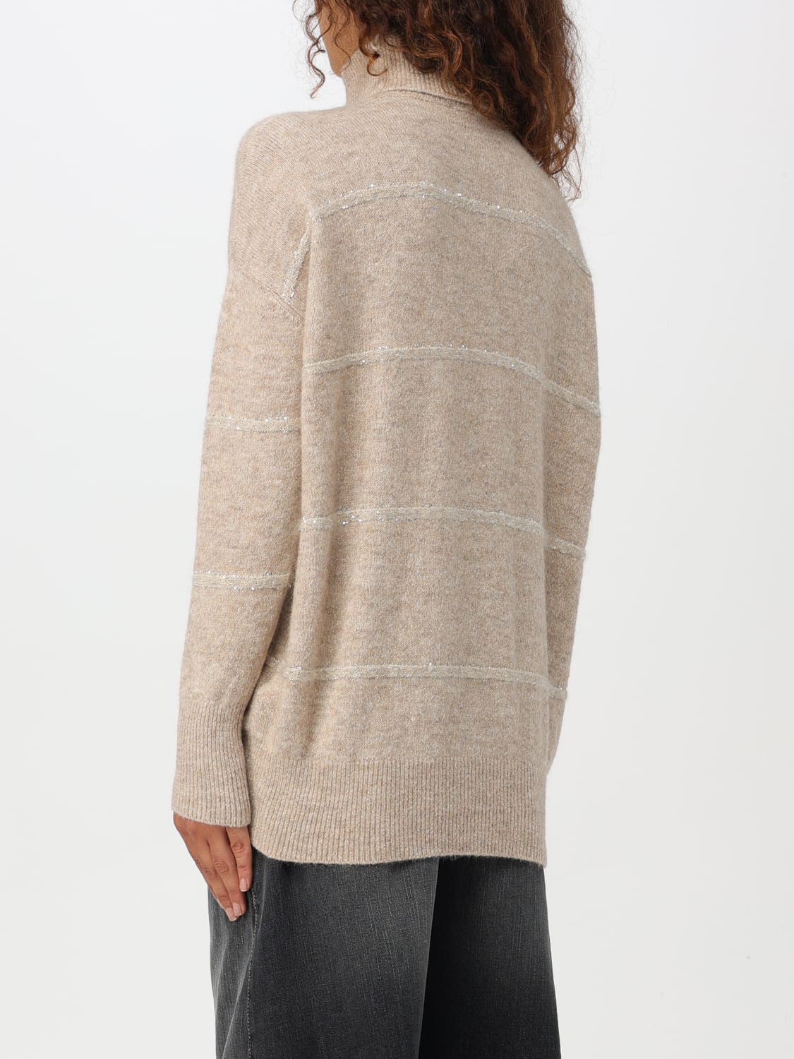 BRUNELLO CUCINELLI MAGLIA: Pullover Brunello Cucinelli in misto lana con monile nickel-free, Beige - Img 3