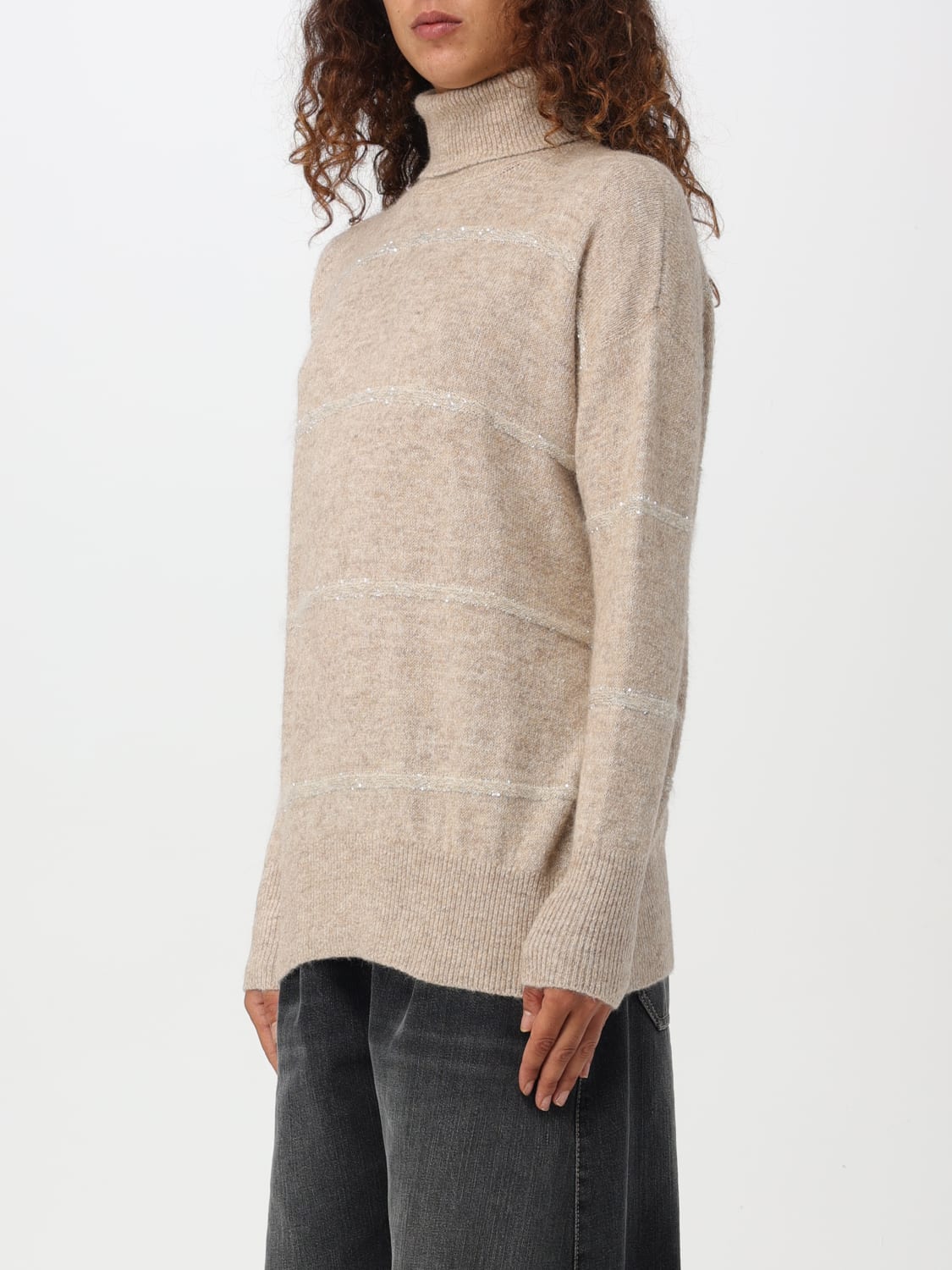 BRUNELLO CUCINELLI MAGLIA: Pullover Brunello Cucinelli in misto lana con monile nickel-free, Beige - Img 4