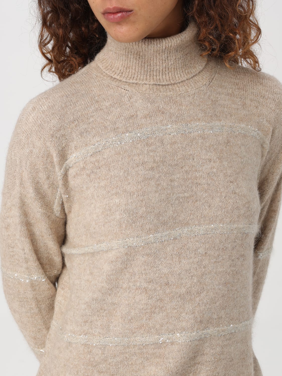 BRUNELLO CUCINELLI MAGLIA: Pullover Brunello Cucinelli in misto lana con monile nickel-free, Beige - Img 5