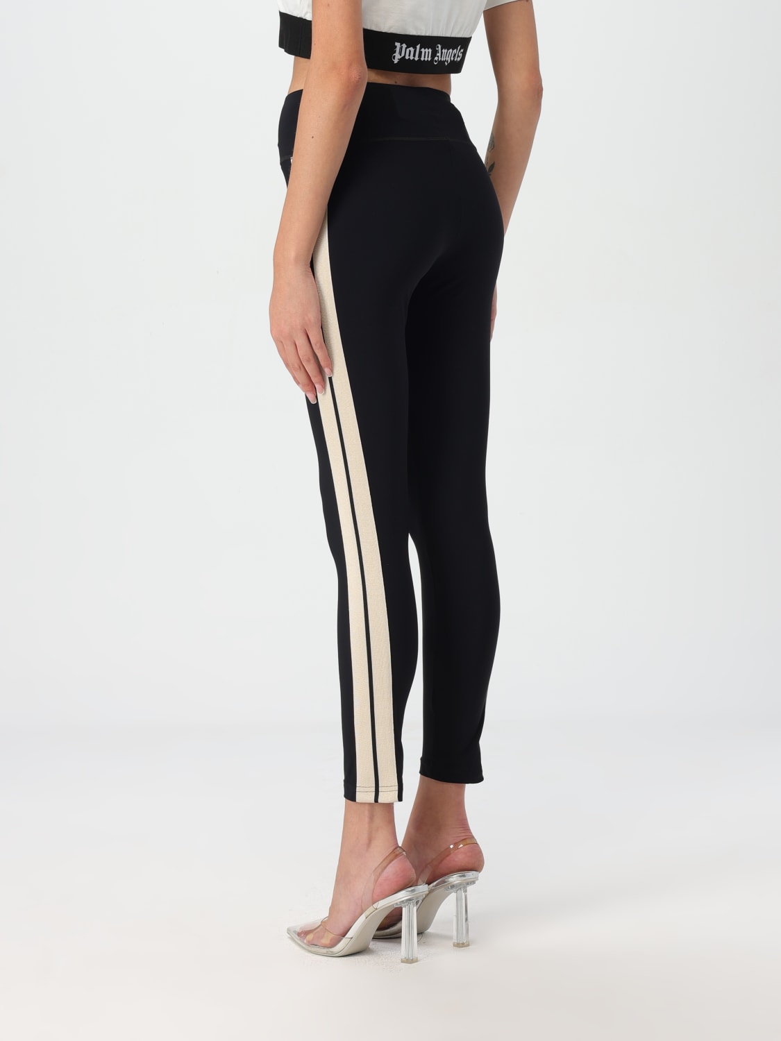 PALM ANGELS PANTALONE: Leggins Palm Angels in jersey con logo , Bianco - Img 3