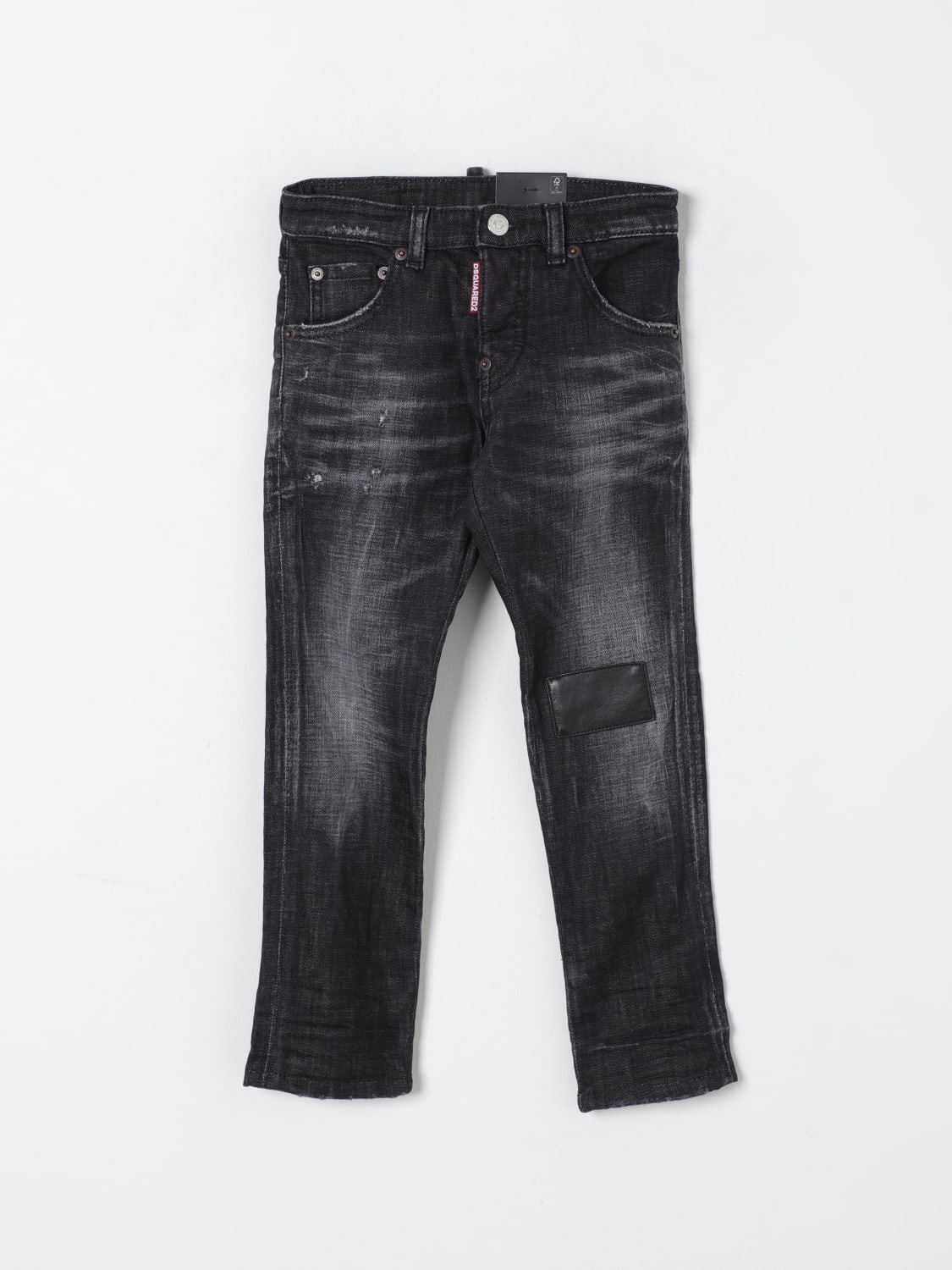 DSQUARED2 JEANS: Jeans Dsquared2 in denim con patch in pelle , Nero - Img 1