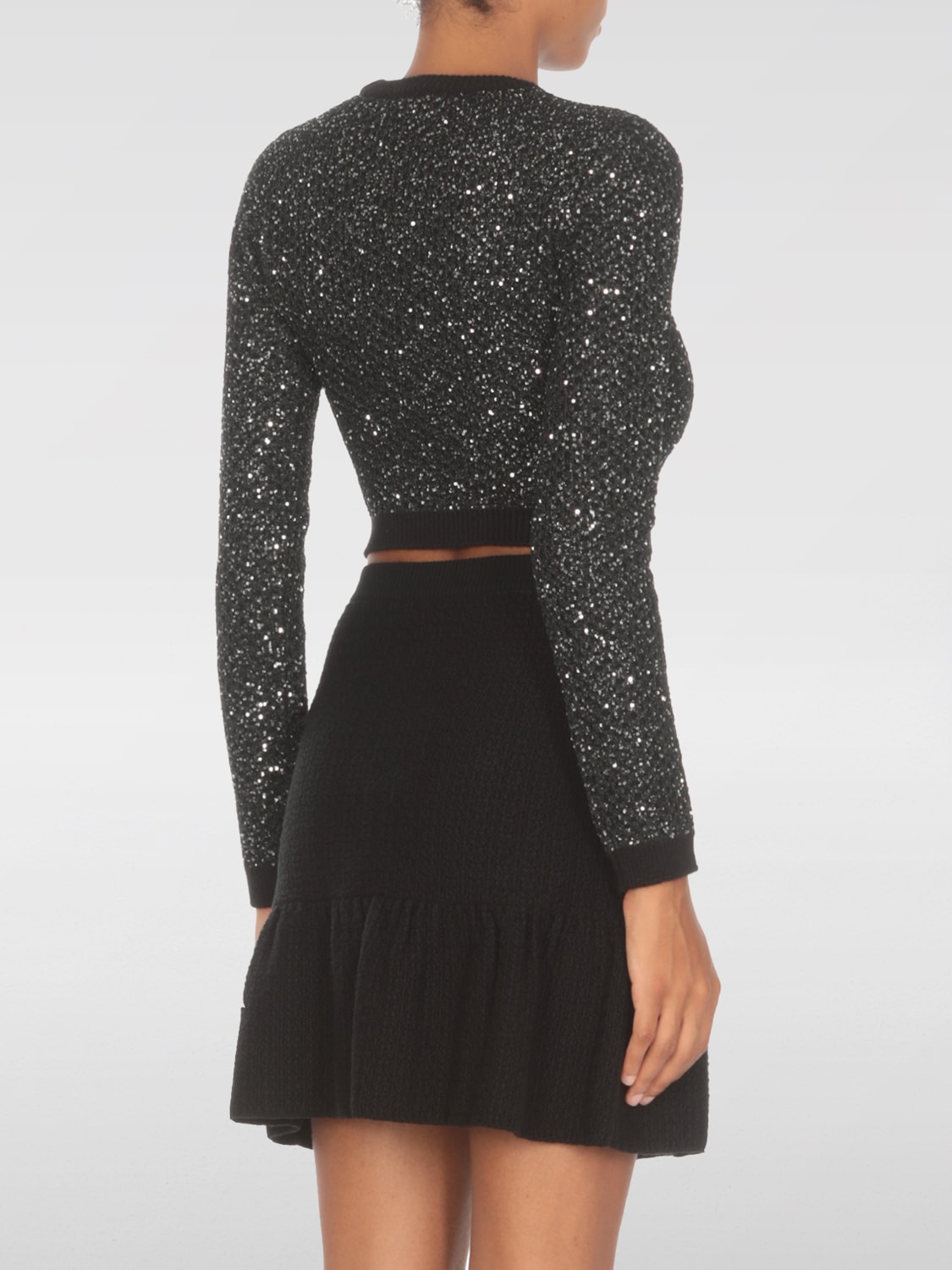 ELISABETTA FRANCHI MAGLIA: Maglia crop Elisabetta Franchi con paillettes, Nero - Img 3