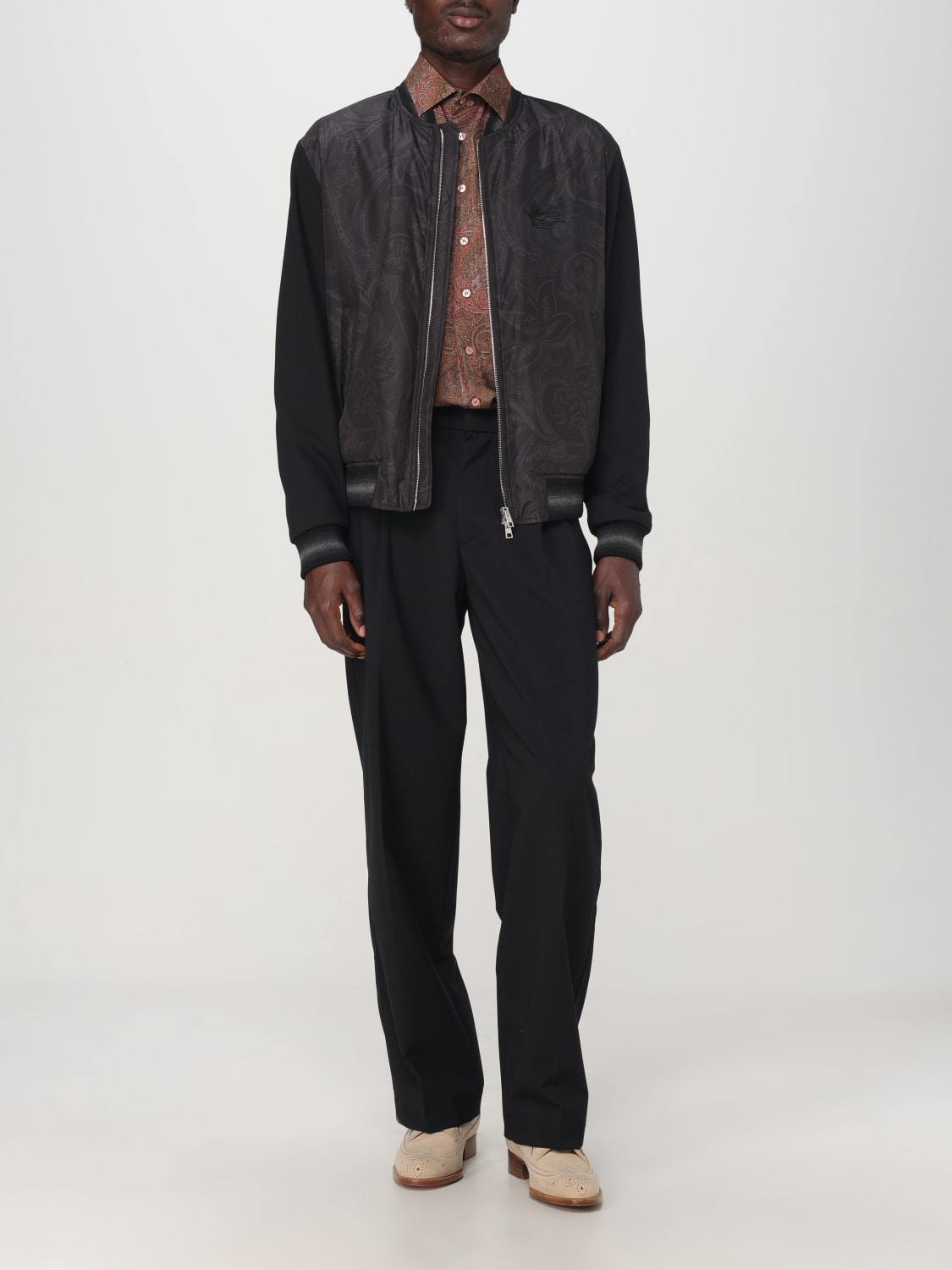 ETRO JACKET: Etro nylon bomber jacket with Paisley print, Black - Img 2