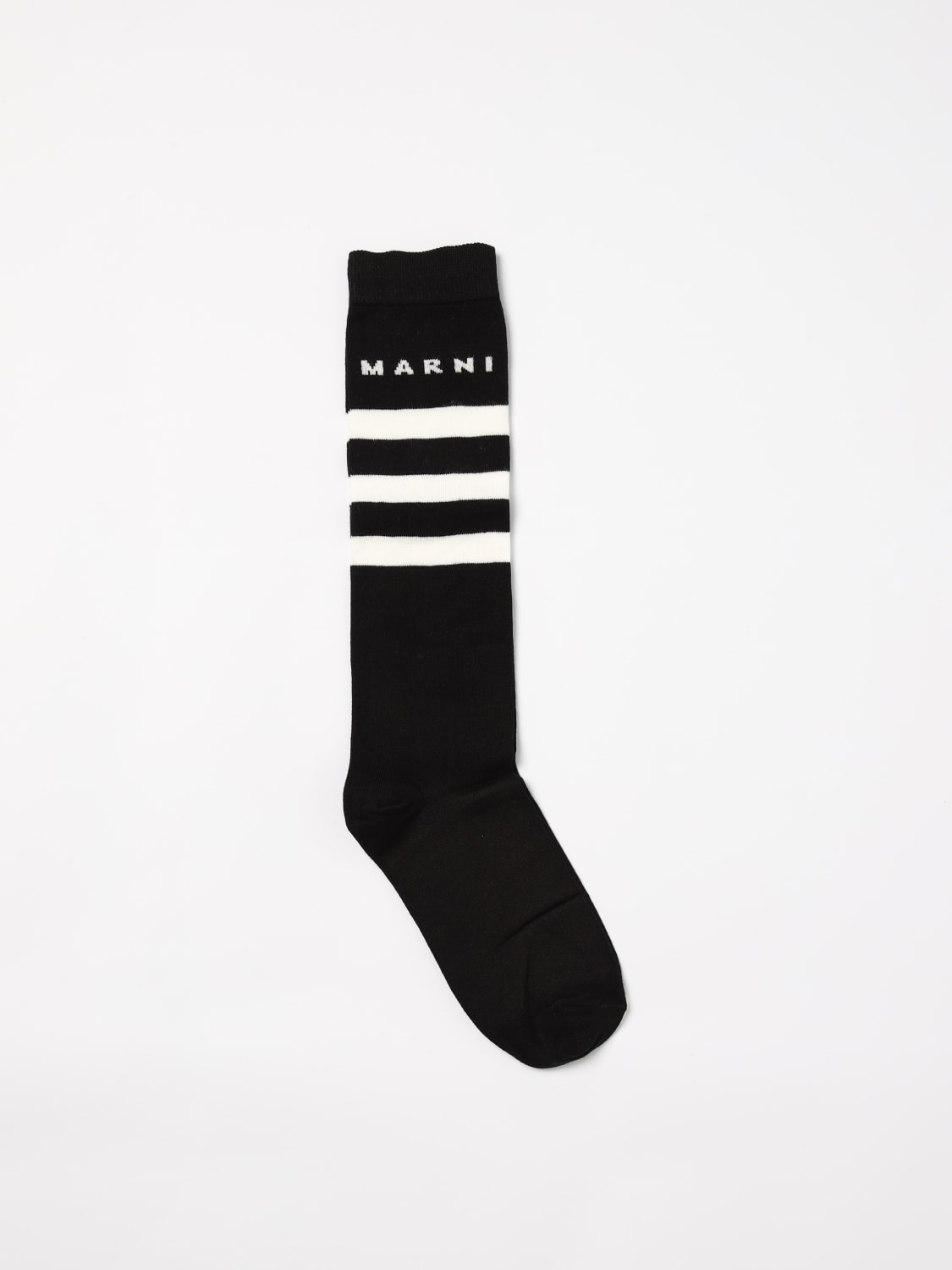 MARNI CALZE BEBÈ: Calze Marni in cotone stretch con logo jacquard, Nero - Img 1