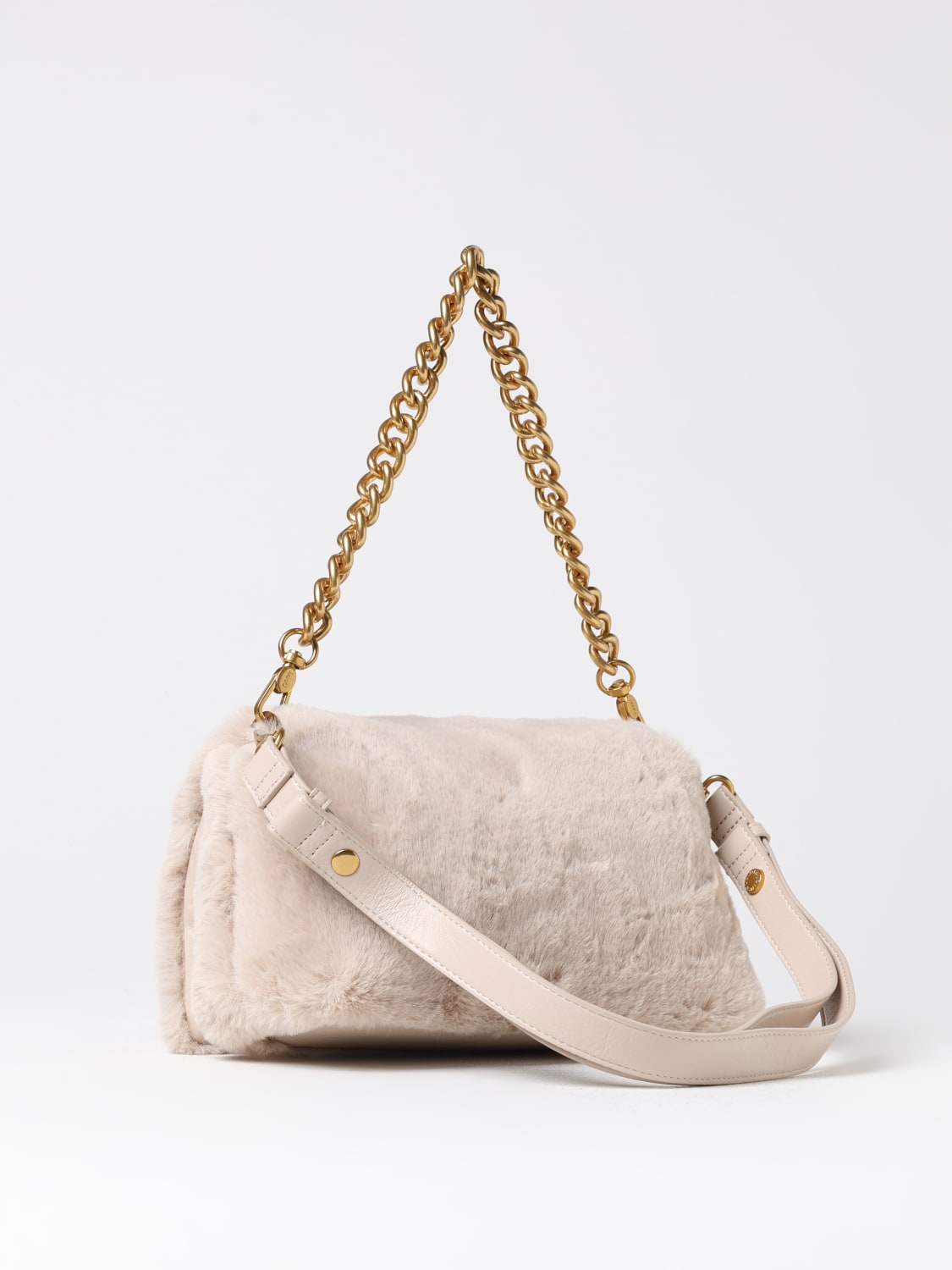 LIU JO BORSA A SPALLA: Borsa Liu Jo in pelliccia sintetica, Beige - Img 2