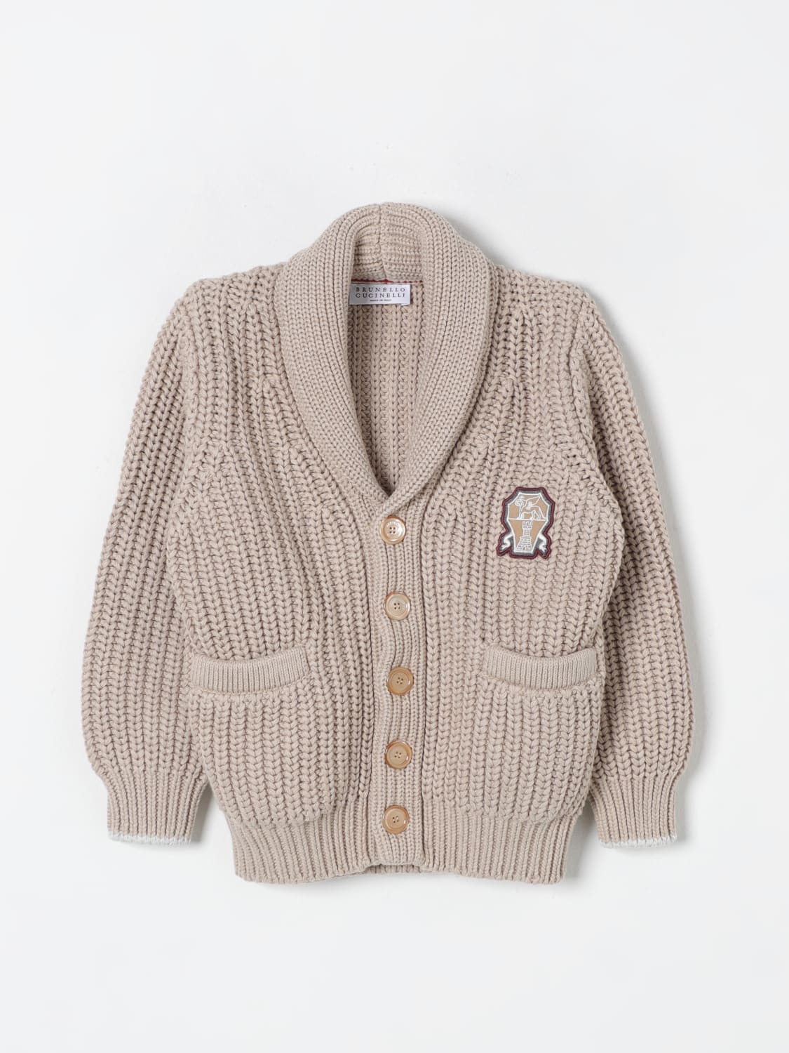 BRUNELLO CUCINELLI MAGLIA: Cardigan Brunello Cucinelli in maglia di cotone, Beige - Img 1