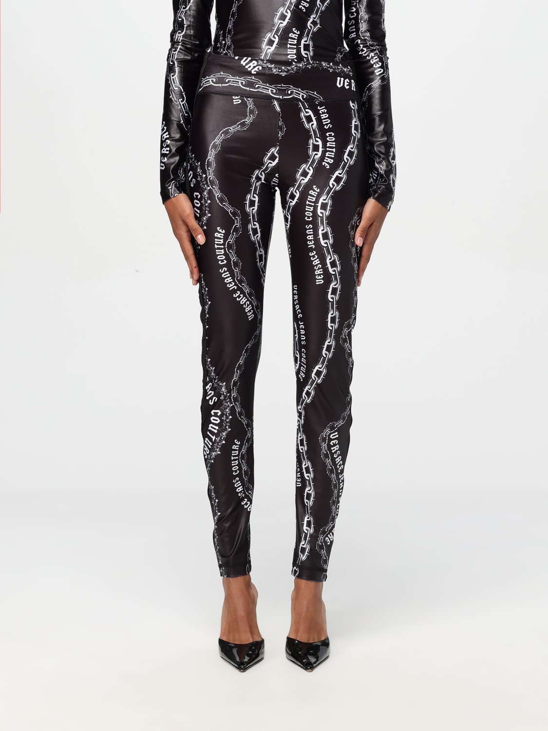 VERSACE JEANS COUTURE PANTALONE: Leggings Versace Jeans Couture in tessuto elasticizzato , Nero 1 - Img 1