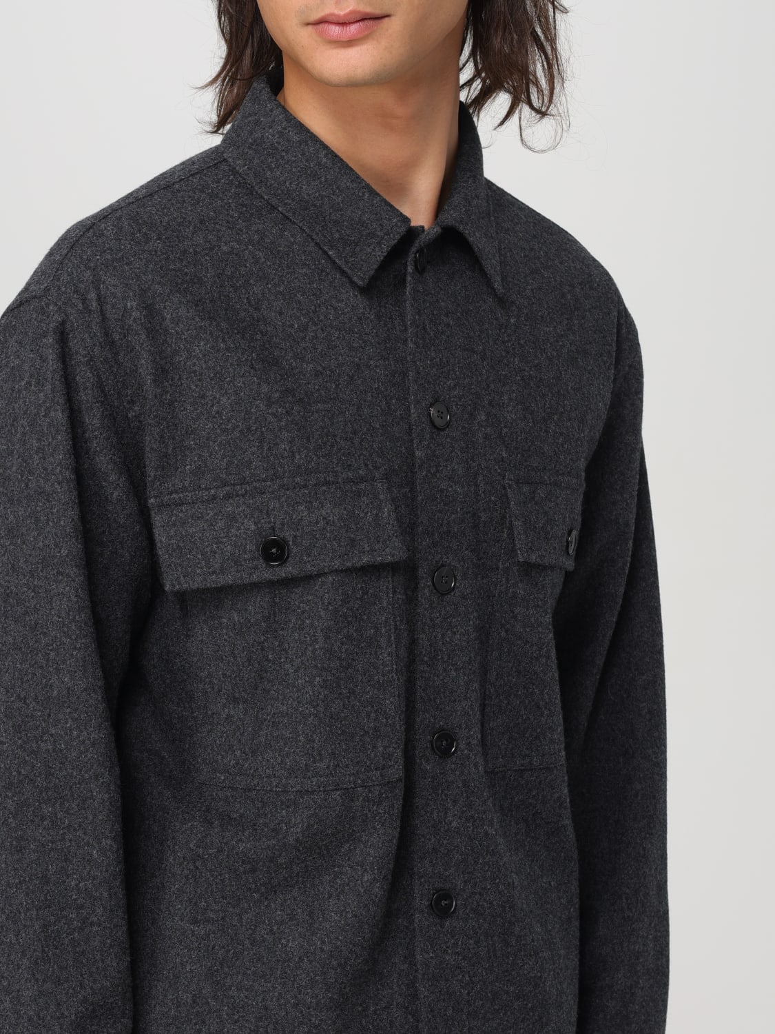 JIL SANDER 衬衫: 大衣 男士 Jil Sander, 灰色 - Img 5