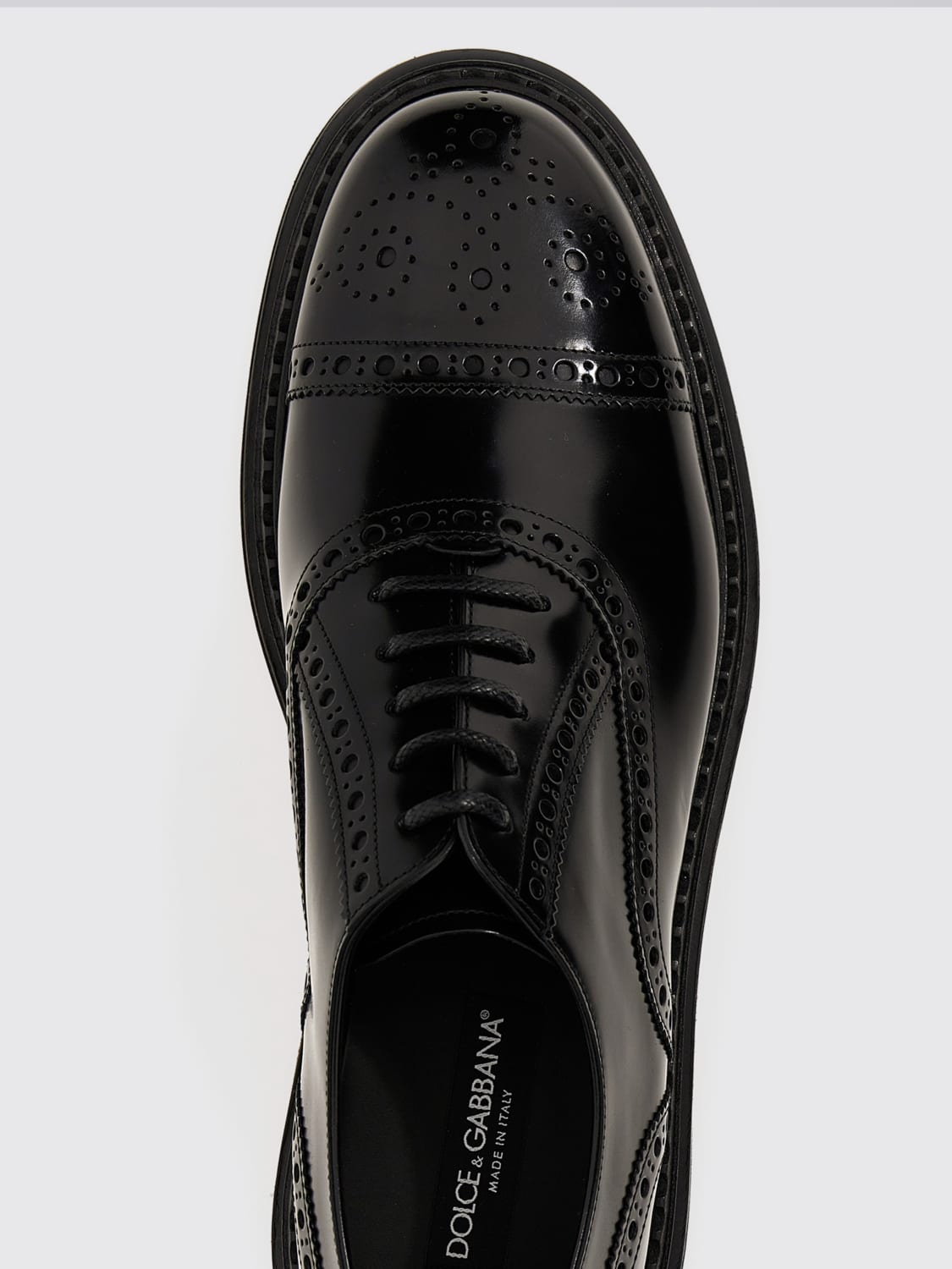 DOLCE & GABBANA SCARPE STRINGATE: Derby Dolce & Gabbana in pelle spazzolata con motivo brogue , Nero - Img 3