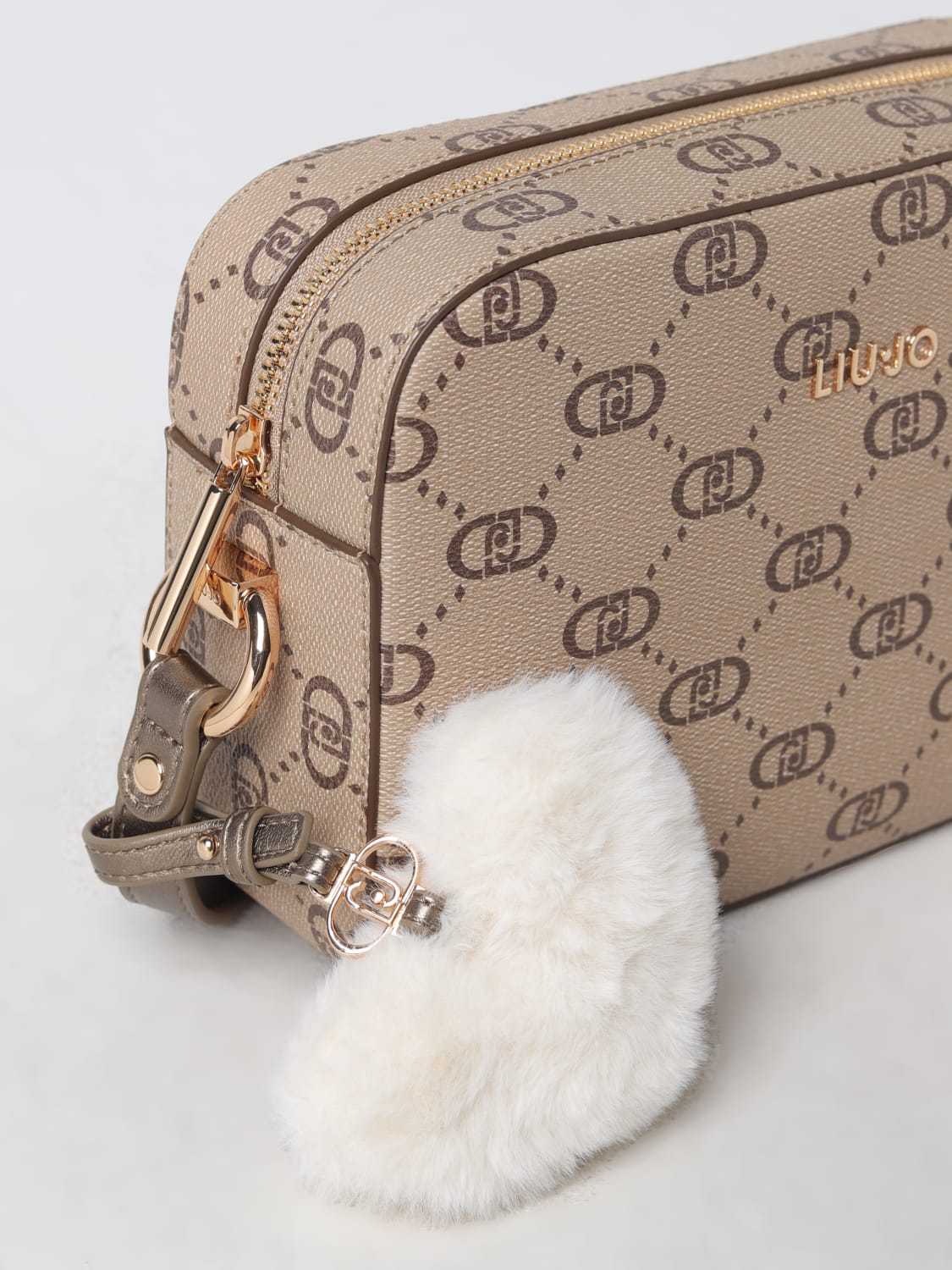 LIU JO BORSE A TRACOLLA: Borsa Liu Jo in cotone spalmato con monogram LJ all over , Beige - Img 3