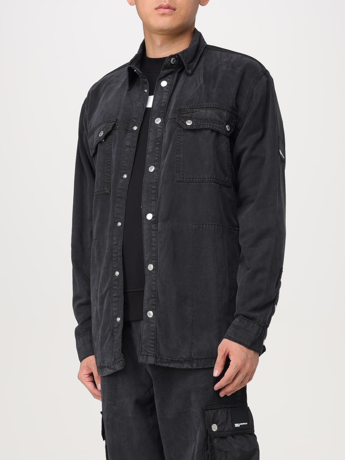 KARL LAGERFELD GIACCA: Overshirt Karl Lagerfeld in denim , Nero - Img 3