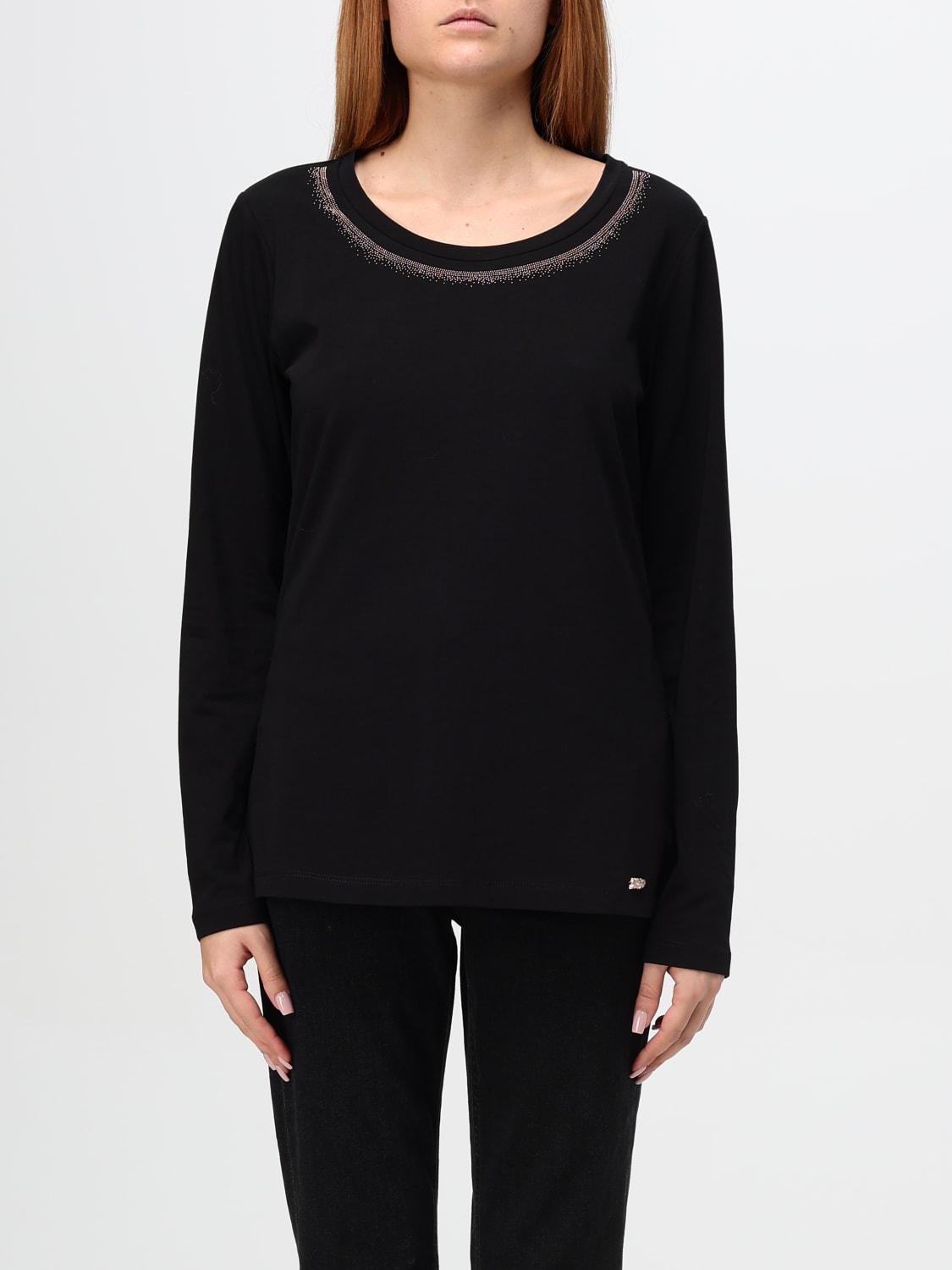 LIU JO SWEATER: Liu Jo long-sleeve cotton top, Black - Img 1